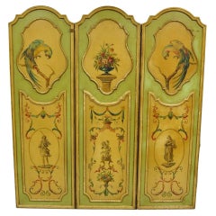Antique French Louis XV Green Painted Parrot 3 Panel Venetian Room Screen (B)