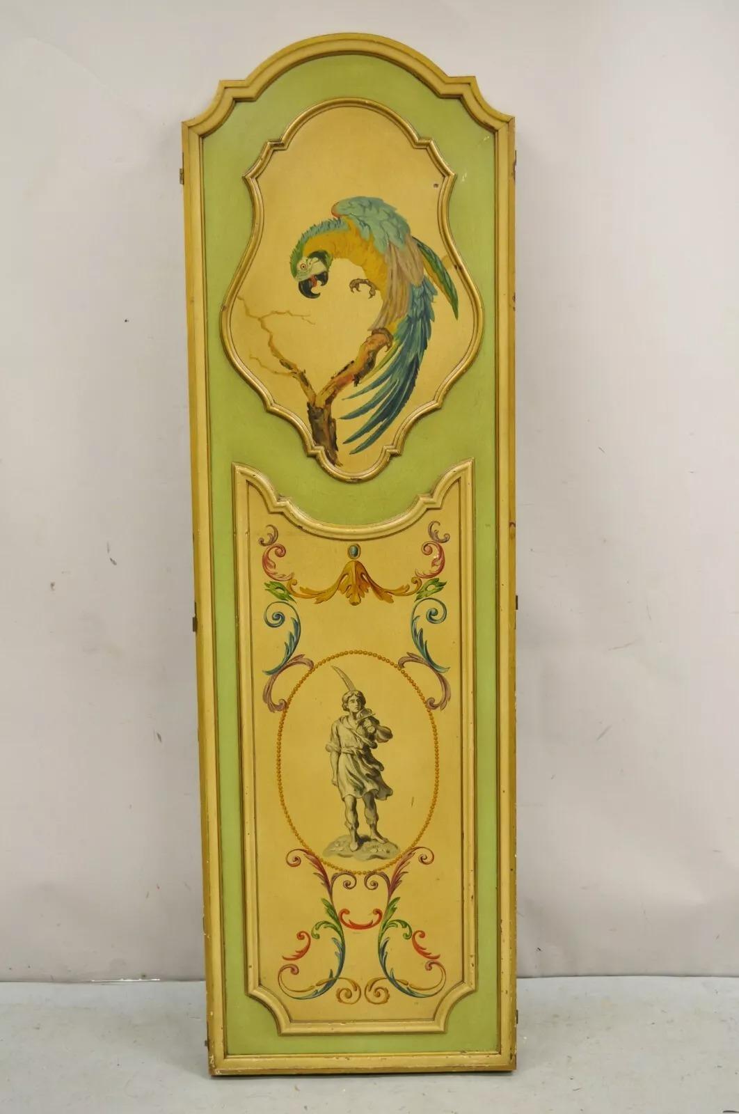 Antique French Louis XV Green Painted Parrot 3 Panel Venetian Room Screen (C) For Sale 6