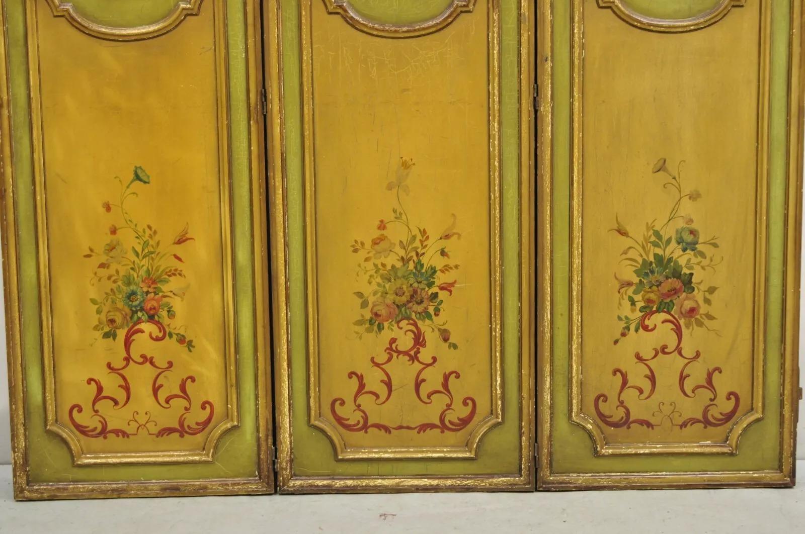 Antique French Louis XV Green Painted Parrot 3 Panel Venetian Room Screen (D) For Sale 4