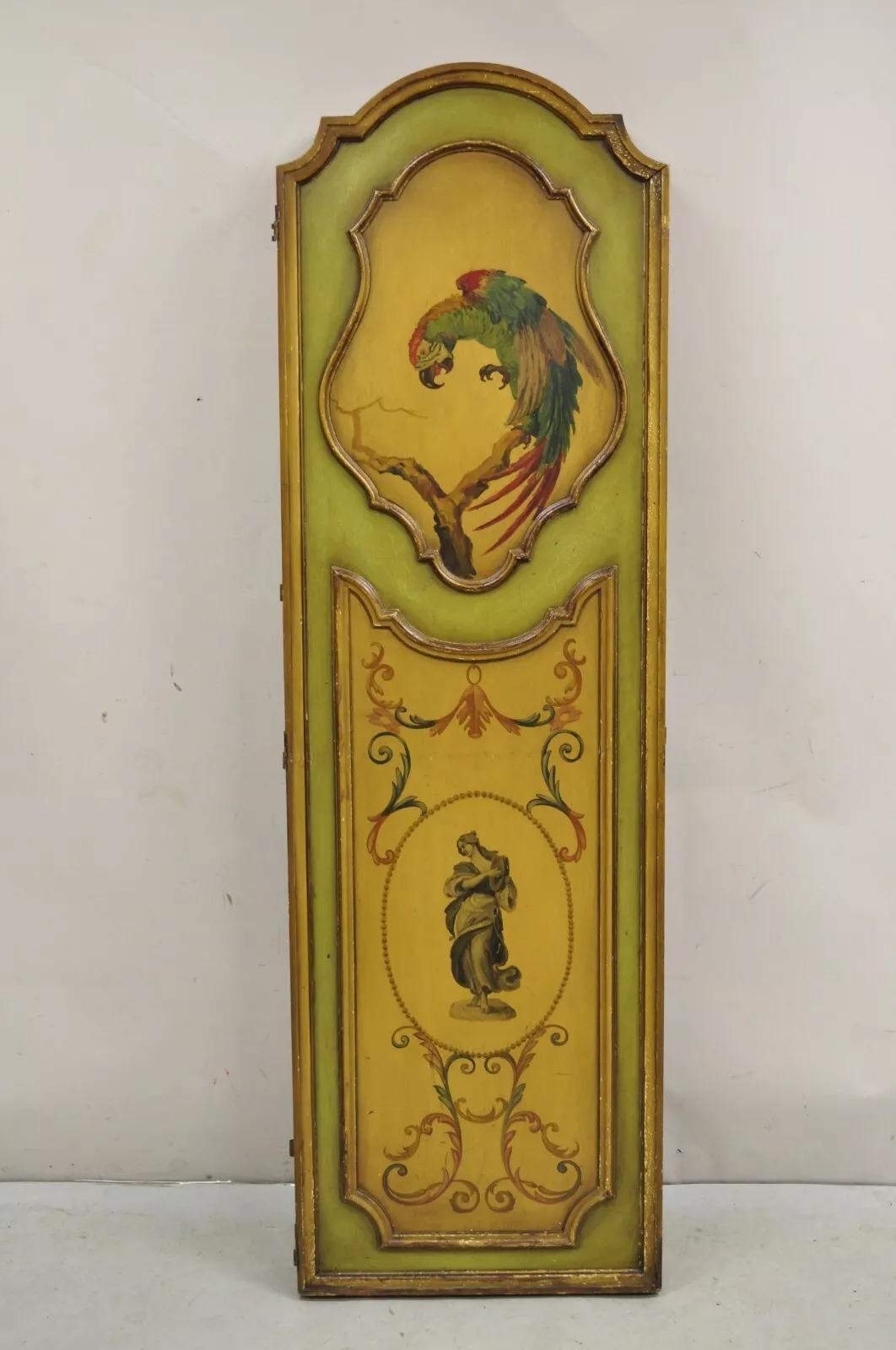 Antique French Louis XV Green Painted Parrot 3 Panel Venetian Room Screen (D) For Sale 6