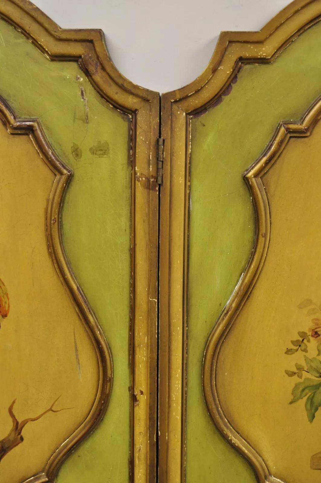 Antique French Louis XV Green Painted Parrot 3 Panel Venetian Room Screen (D) For Sale 7