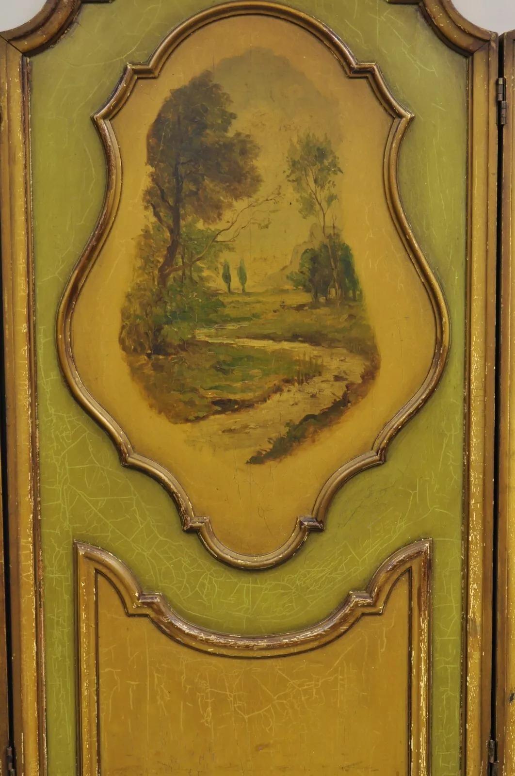 Antique French Louis XV Green Painted Parrot 3 Panel Venetian Room Screen (D) For Sale 8