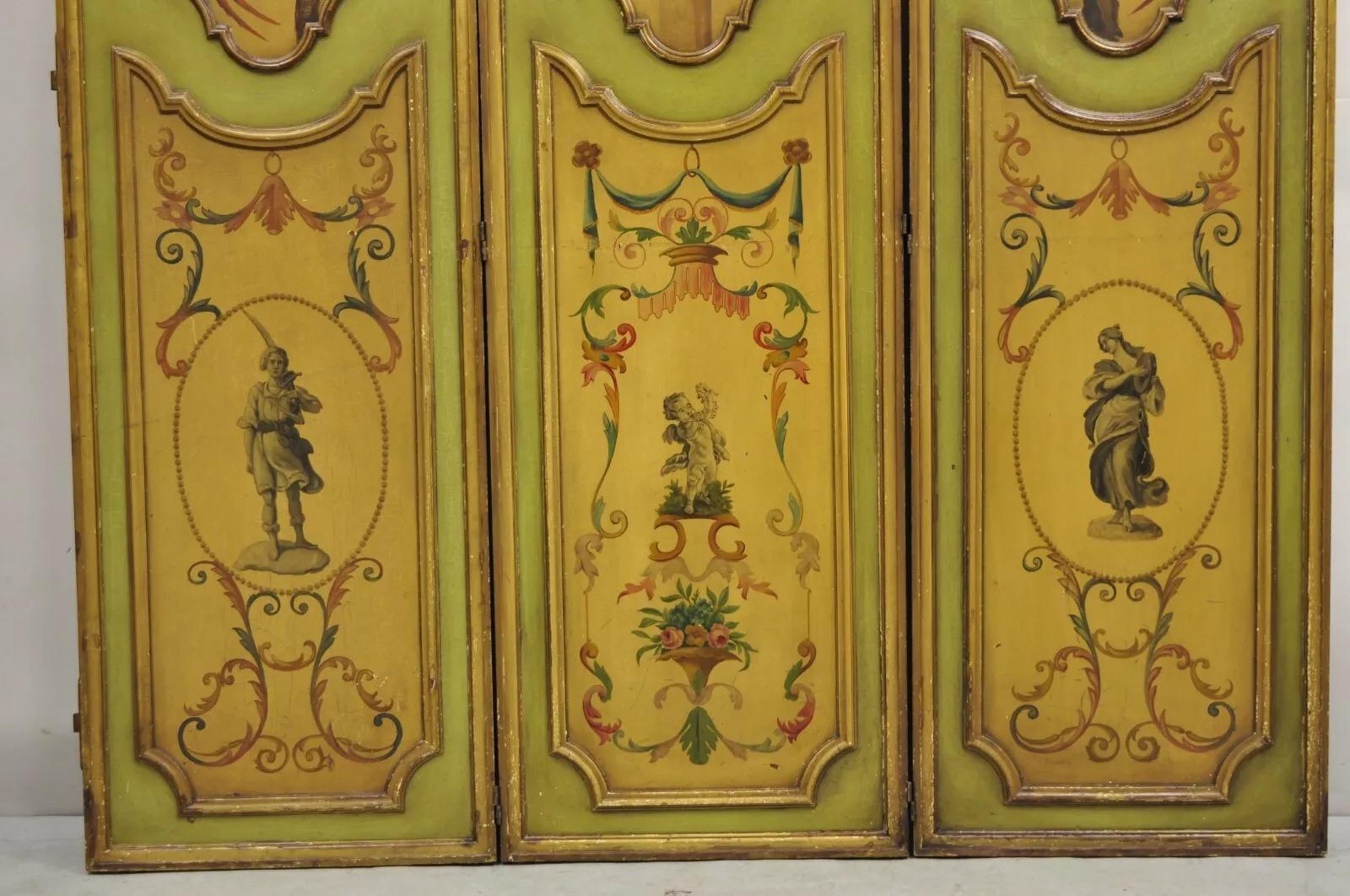 Antique French Louis XV Green Painted Parrot 3 Panel Venetian Room Screen (D) In Good Condition For Sale In Philadelphia, PA