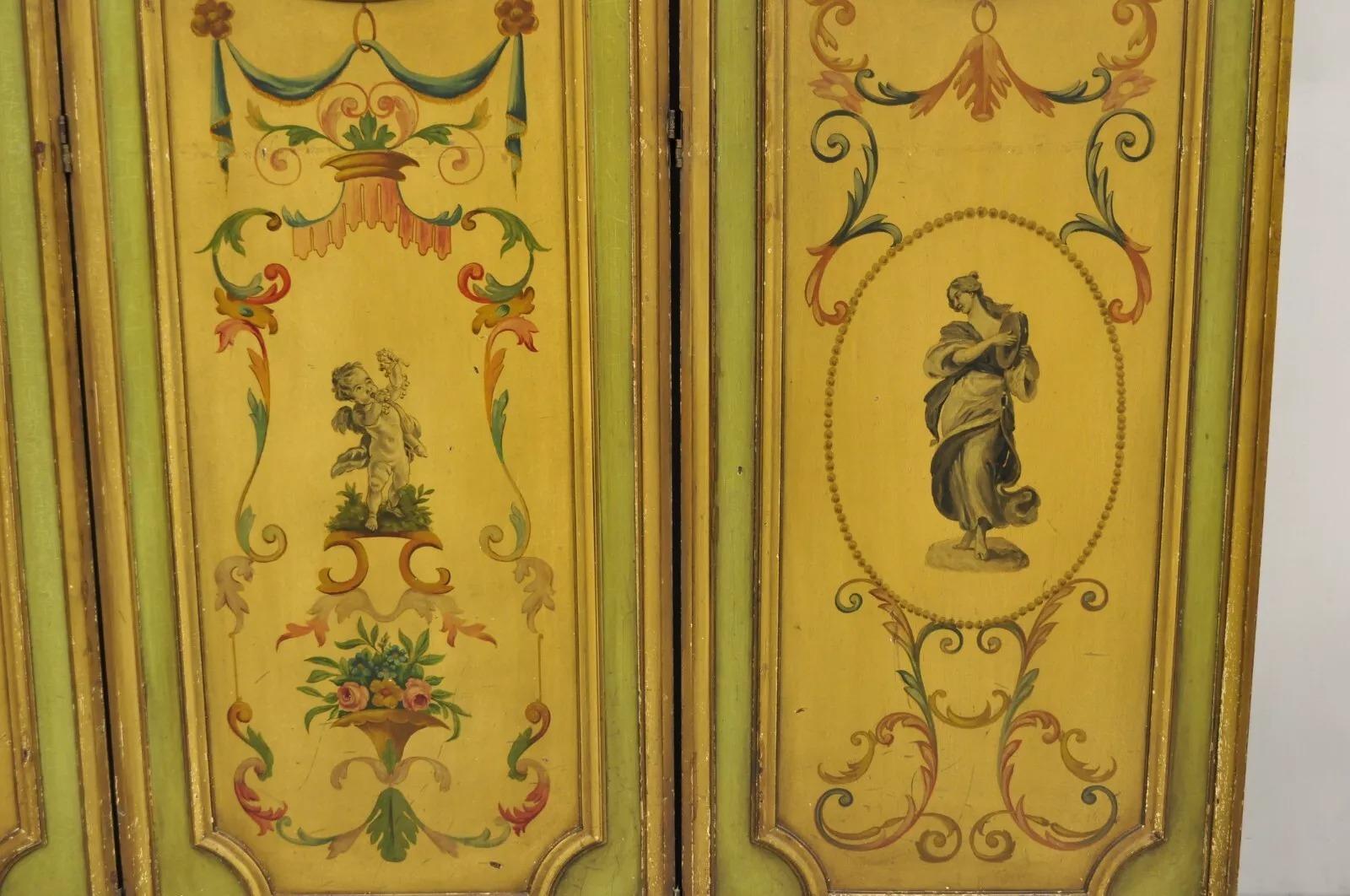 20th Century Antique French Louis XV Green Painted Parrot 3 Panel Venetian Room Screen (D) For Sale
