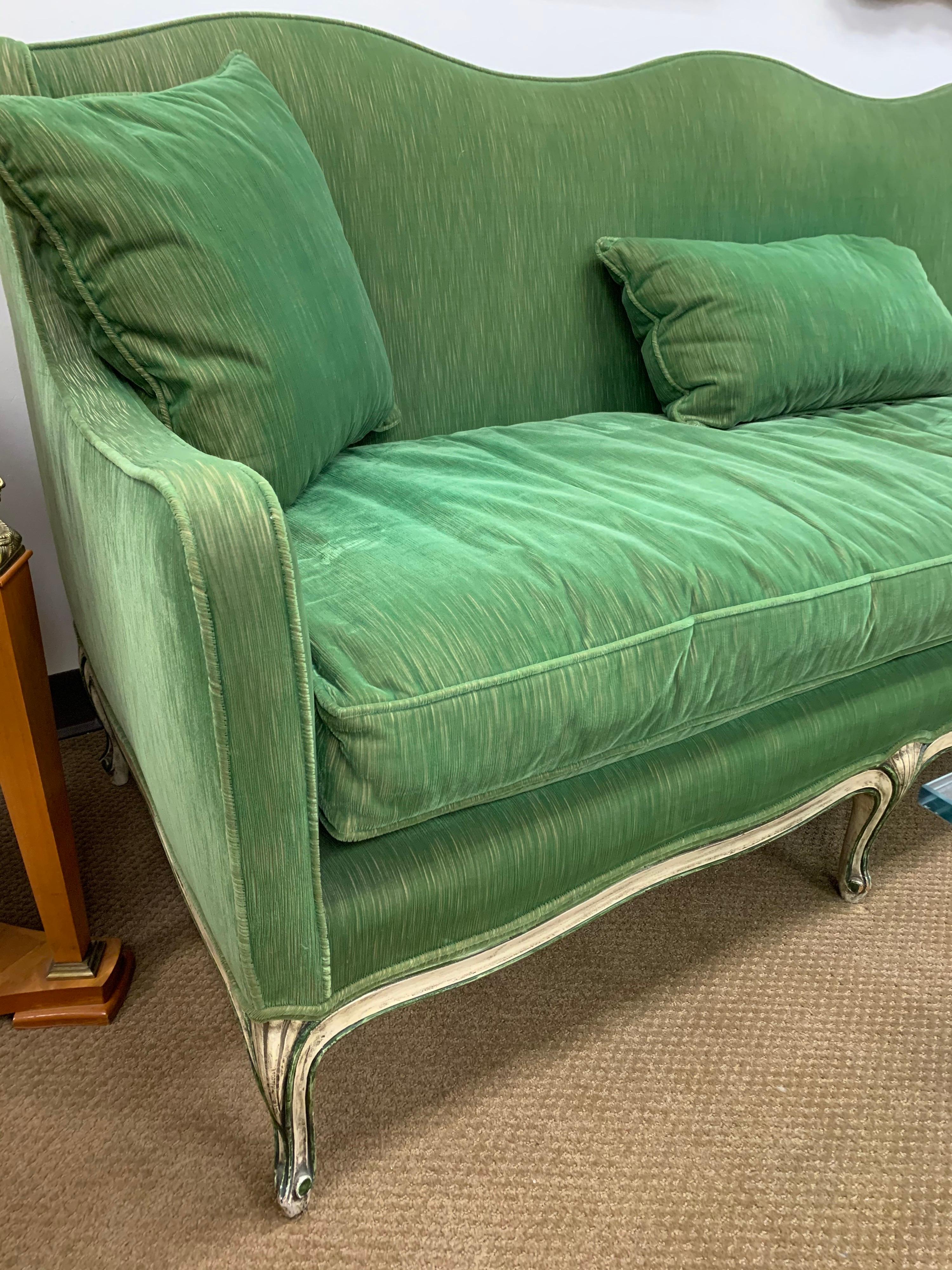 antique green velvet sofa
