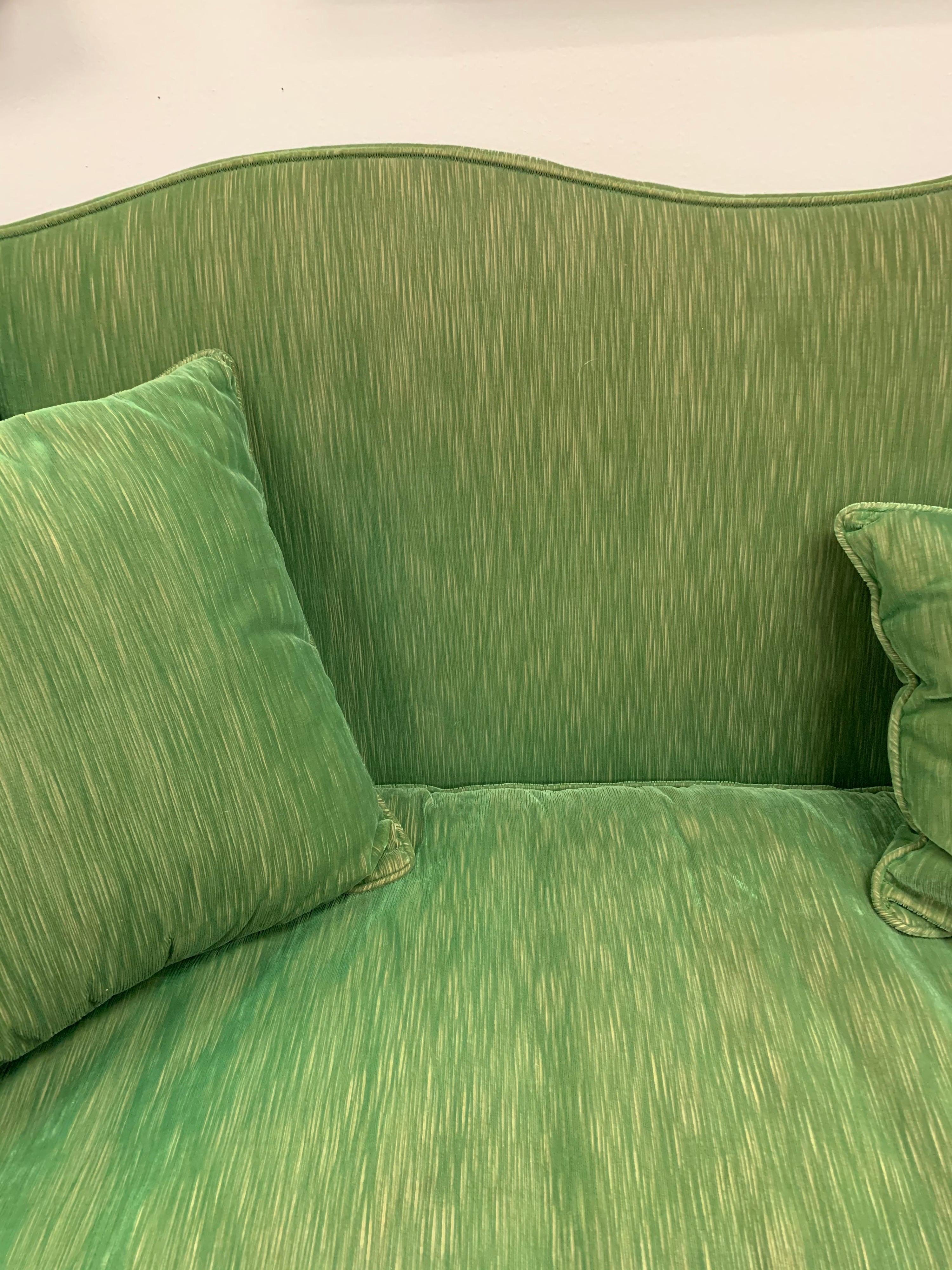 Antique French Louis XV Green Velvet Sofa In Good Condition In West Hartford, CT