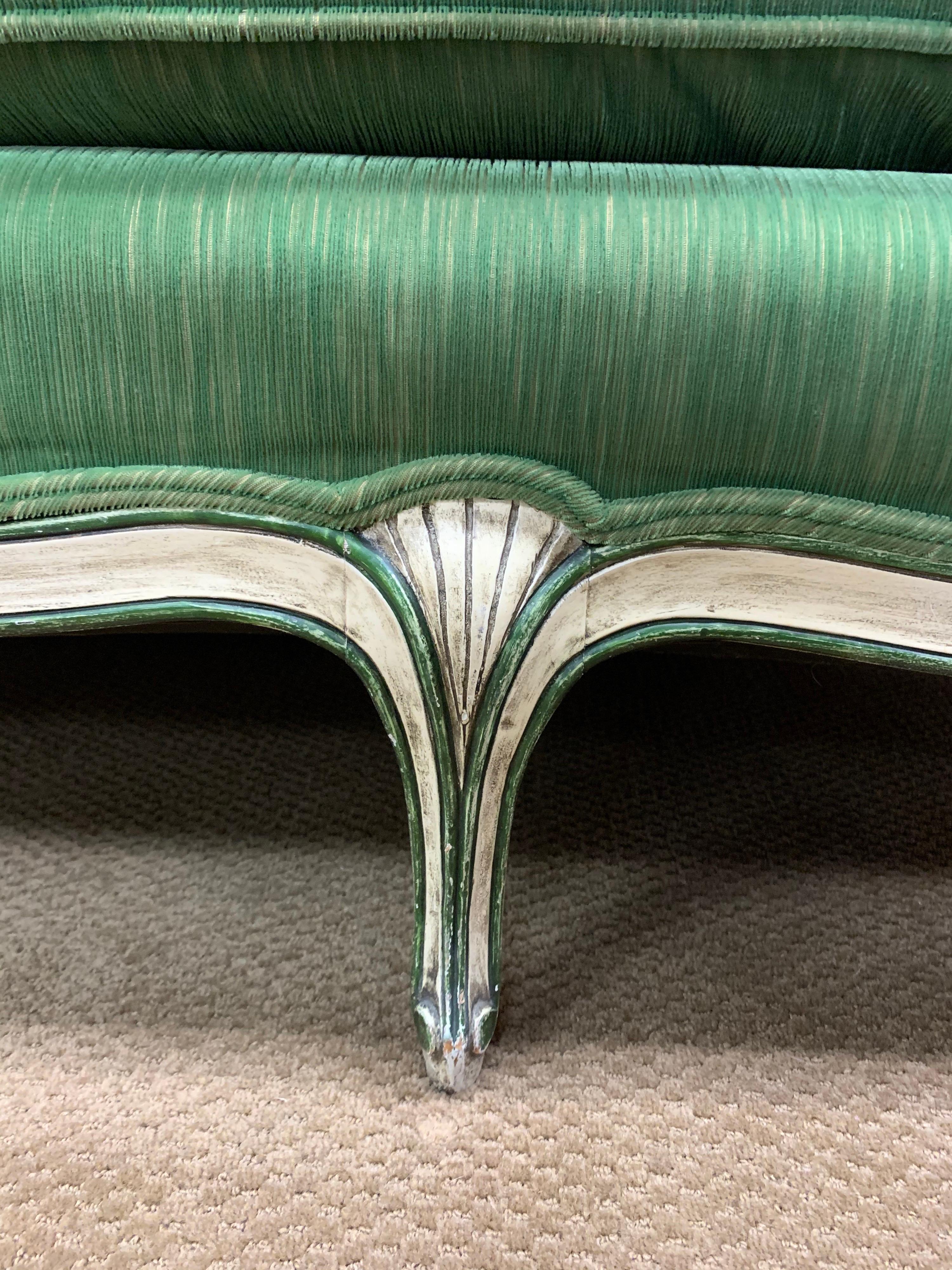 Early 20th Century Antique French Louis XV Green Velvet Sofa