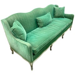 Antique French Louis XV Green Velvet Sofa