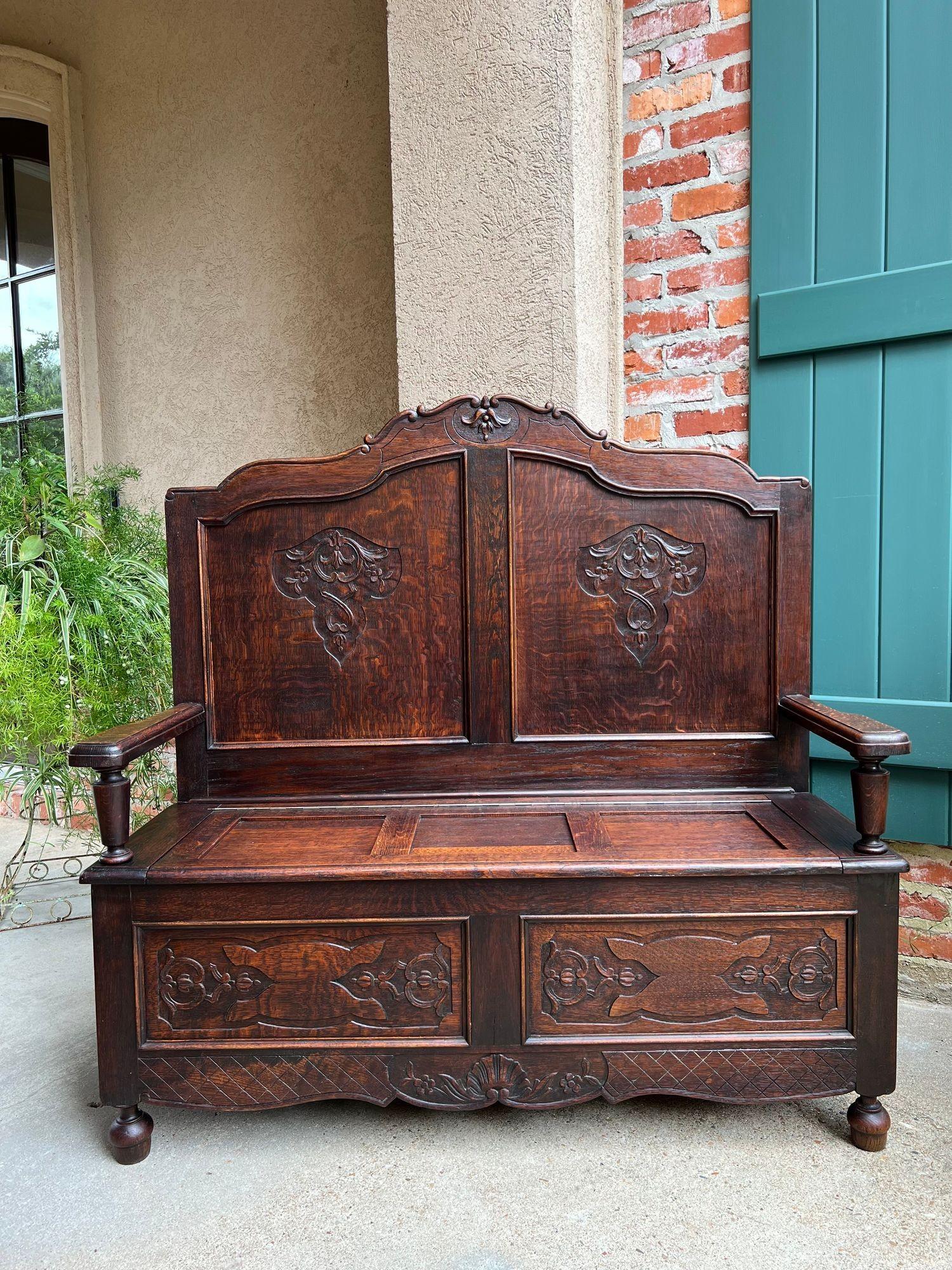 Antique French Louis XV Hall Bench Foyer Settee Lift Top Chest c1890 en venta 5