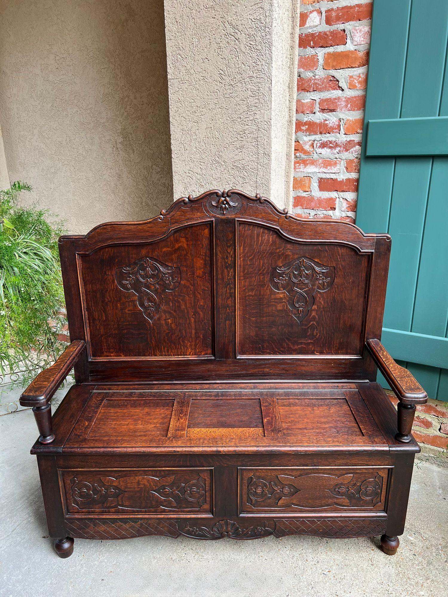 Antique French Louis XV Hall Bench Foyer Settee Lift Top Chest c1890 en venta 6