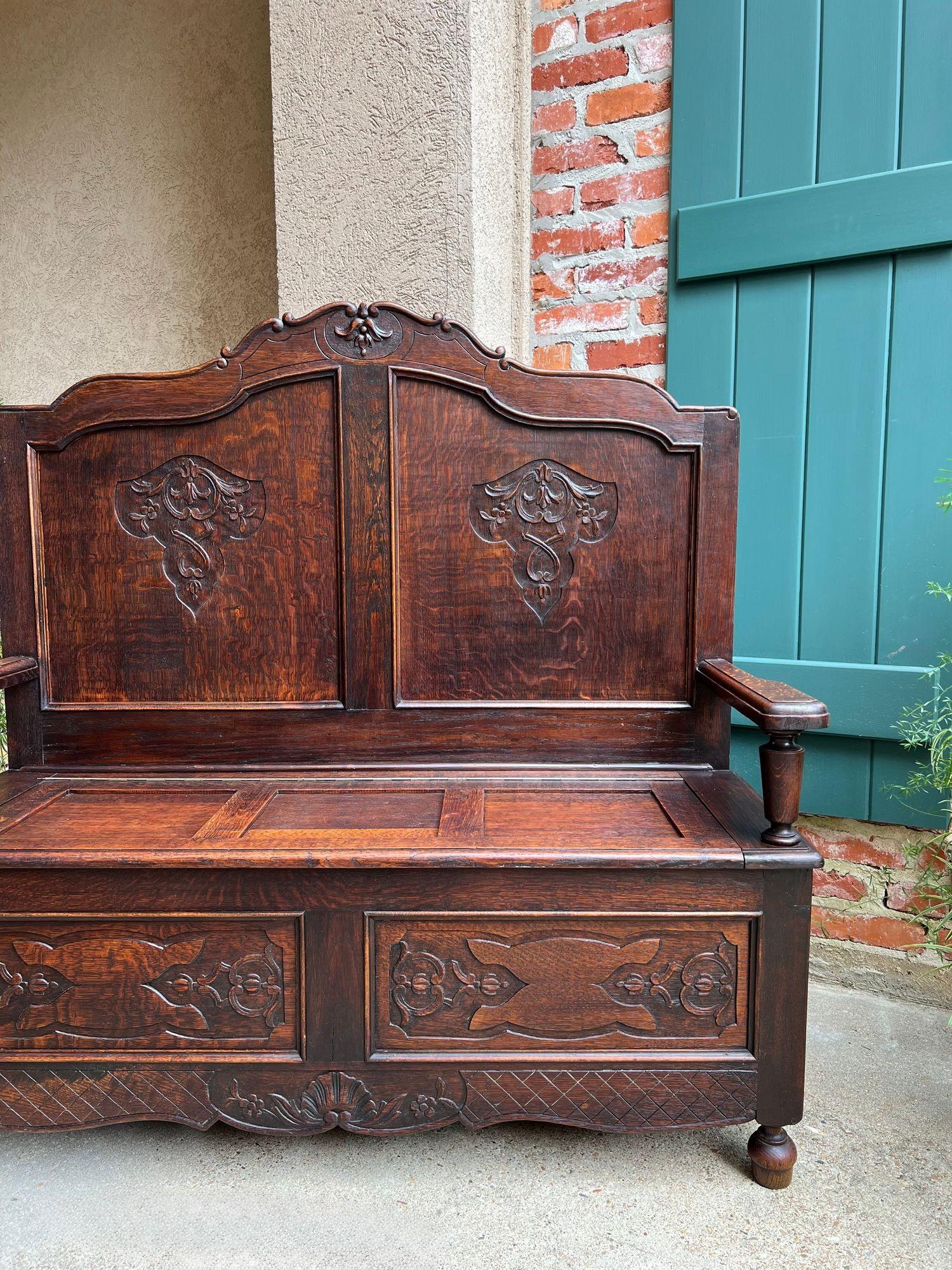 Antique French Louis XV Hall Bench Foyer Settee Lift Top Chest c1890 en venta 9