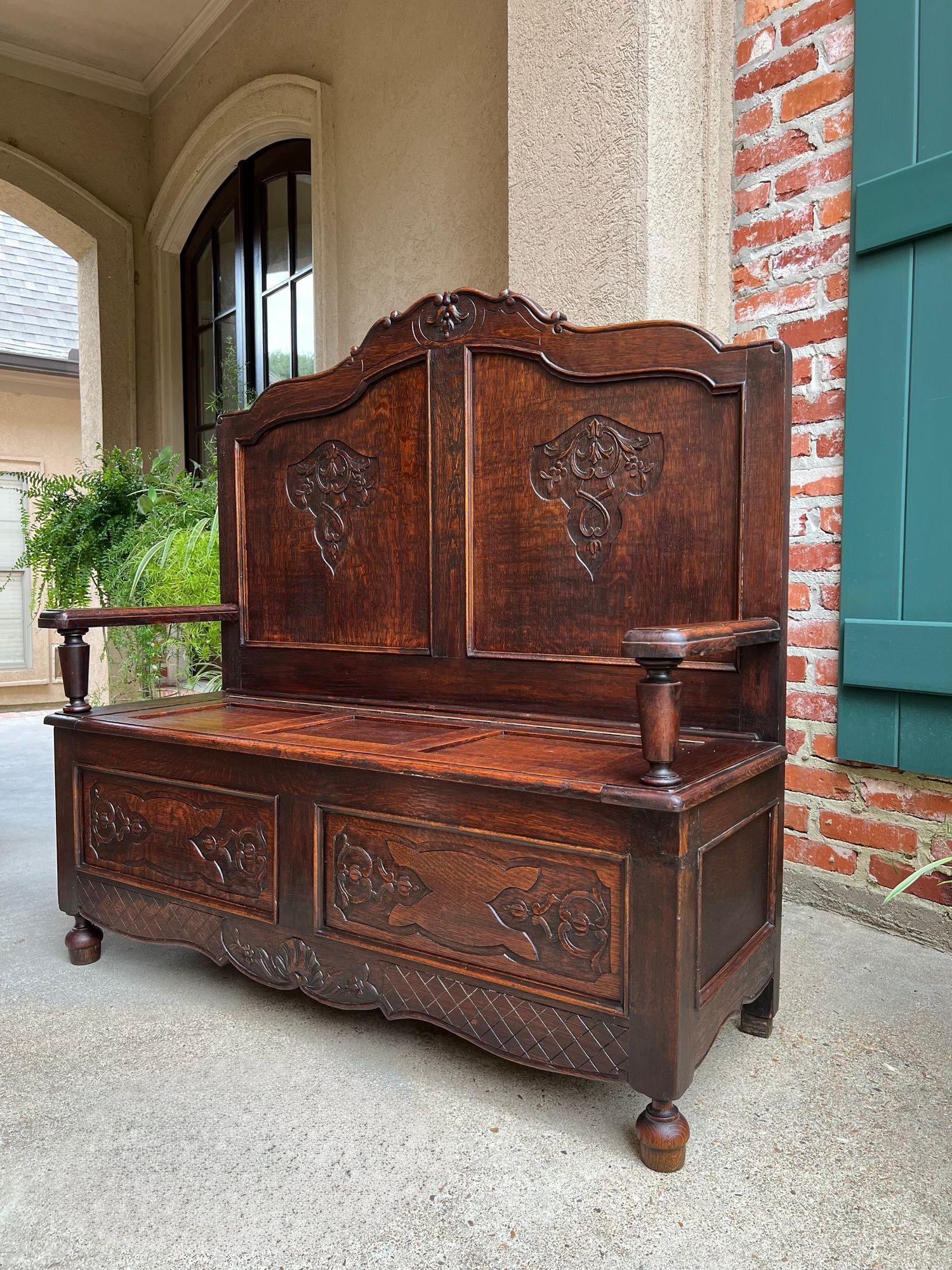 Antique French Louis XV Hall Bench Foyer Settee Lift Top Chest c1890 Luis XV en venta