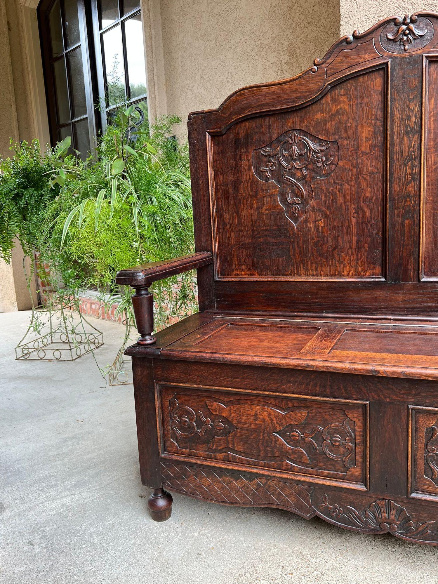 Antique French Louis XV Hall Bench Foyer Settee Lift Top Chest c1890 Roble en venta