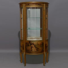 Antique French Louis XV Hand-Painted and Gilt Vernis Martin Display Vitrine