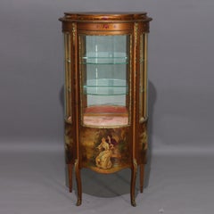 Antique French Louis XV Hand-Painted and Gilt Vernis Martin Display Vitrine