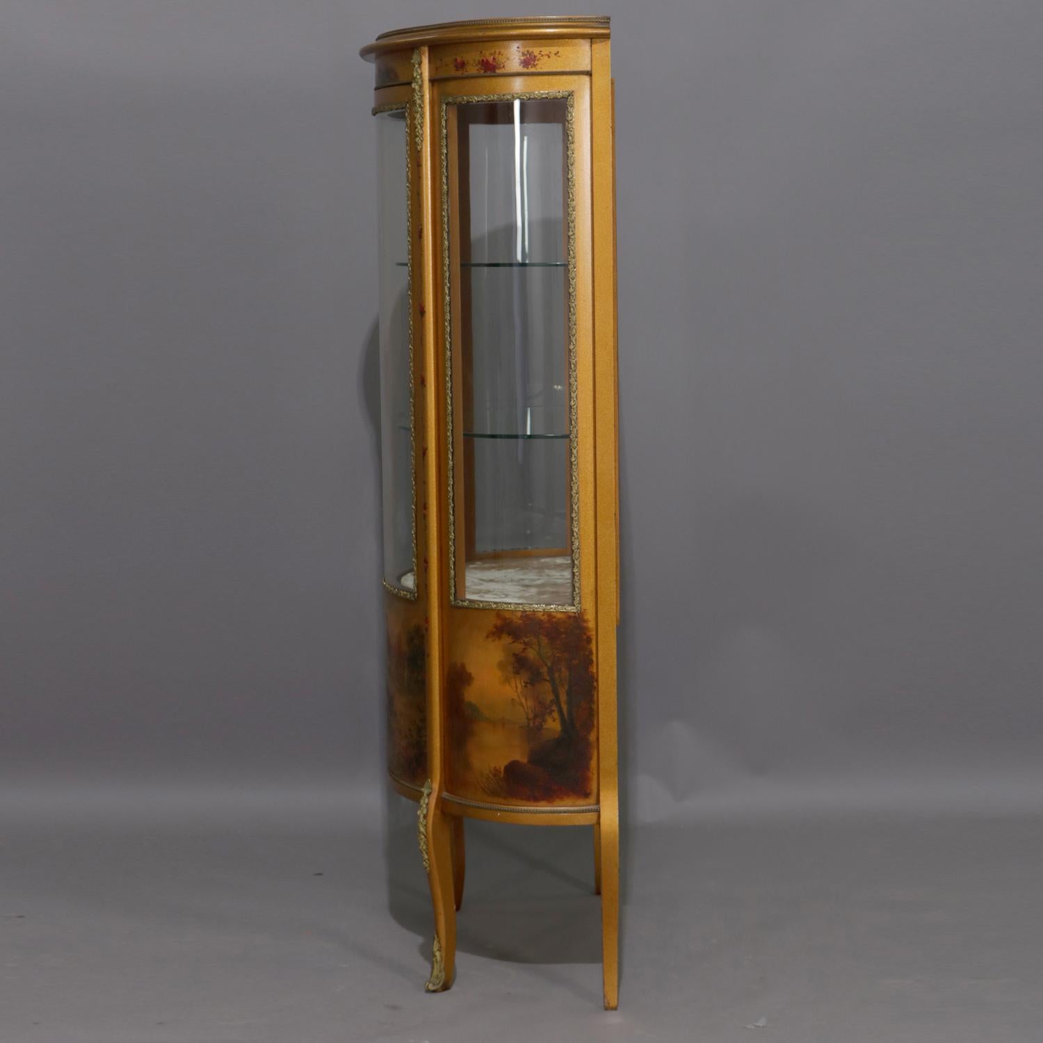 Antique French Louis XV Hand-Painted and Gilt Vernis Martin Display Vitrine In Good Condition In Big Flats, NY