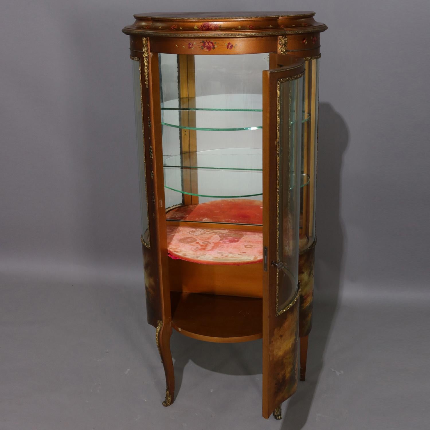 Antique French Louis XV Hand-Painted and Gilt Vernis Martin Display Vitrine 1