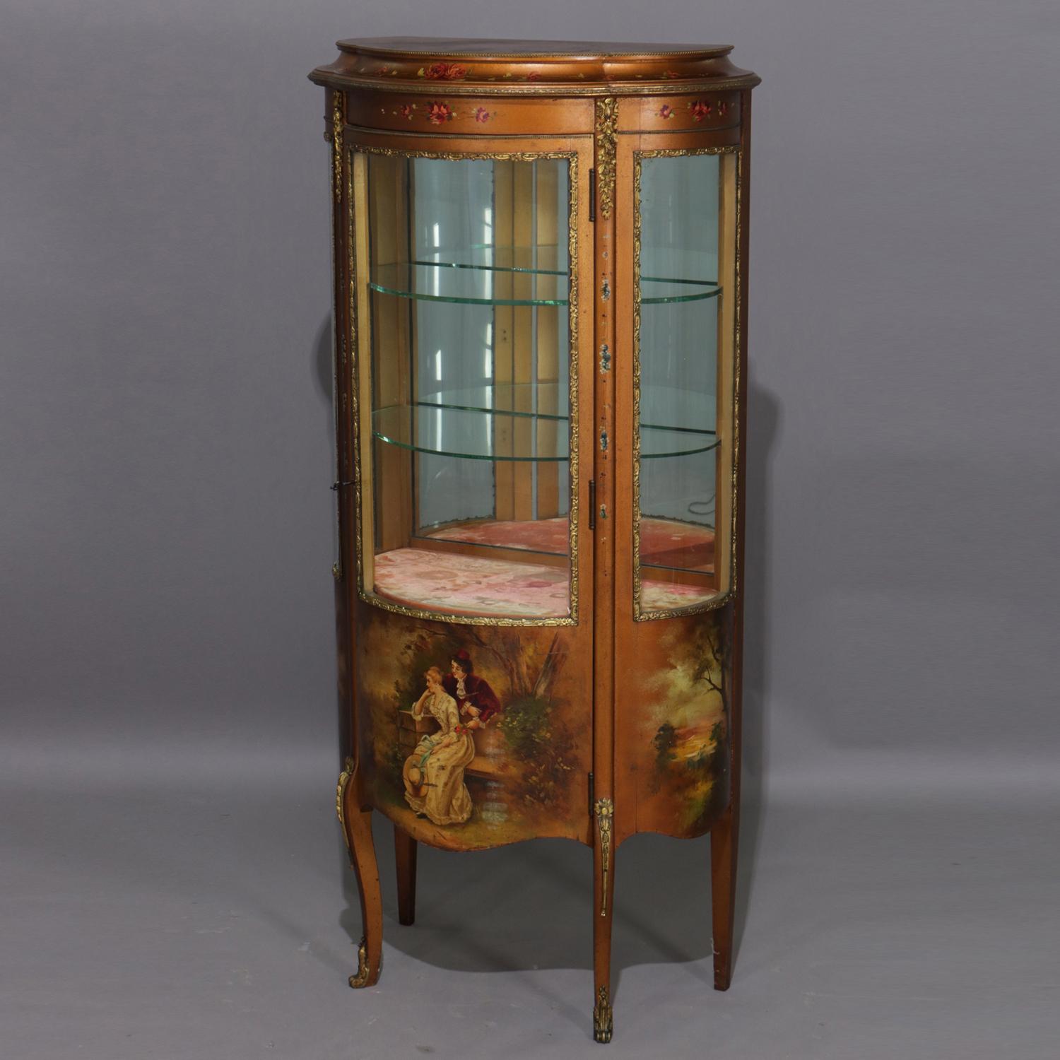 Antique French Louis XV Hand-Painted and Gilt Vernis Martin Display Vitrine 2