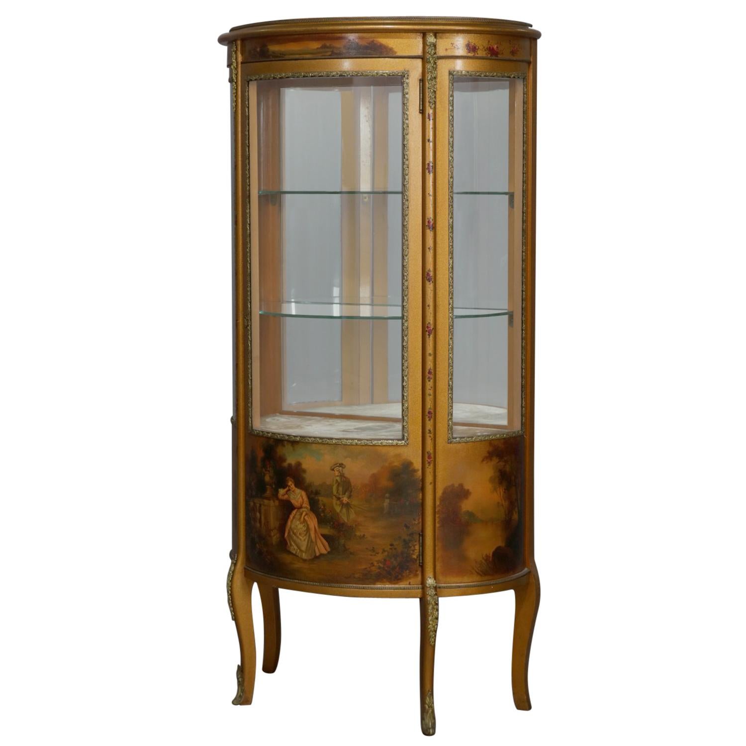 Antique French Louis XV Hand-Painted and Gilt Vernis Martin Display Vitrine