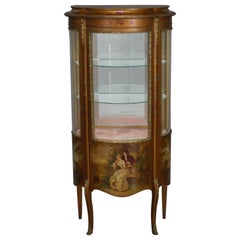 Antique French Louis XV Hand-Painted and Gilt Vernis Martin Display Vitrine