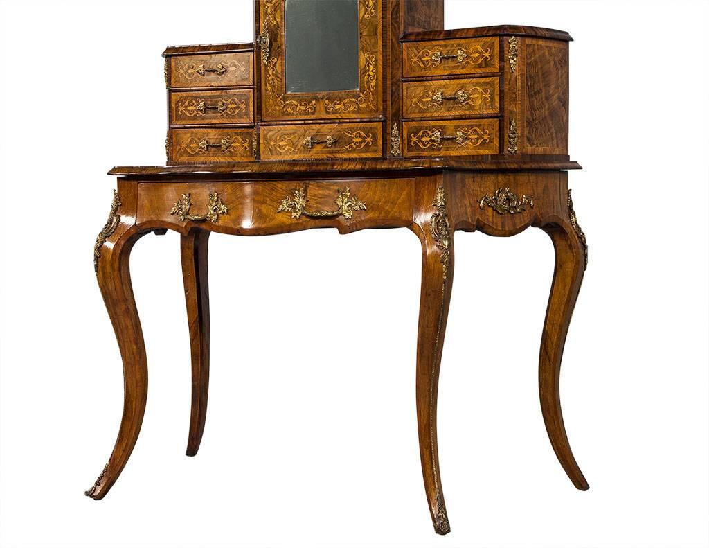 Ancien bureau de coiffeuse français Escritoire incrusté de style Louis XV 2