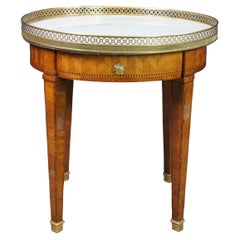 Antique French Louis XV Inlaid Walnut Marble Brass Gallery Side Table Stand 19" (Mesa auxiliar con incrustaciones de mármol de nogal y latón)