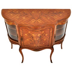Ancienne vitrine serpentine Louis XV en marqueterie de noyer ornemental Buffet