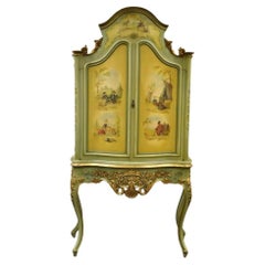 Antique French Louis XV Italian Rococo Style Hand Painted Green Cupboard Cabinet