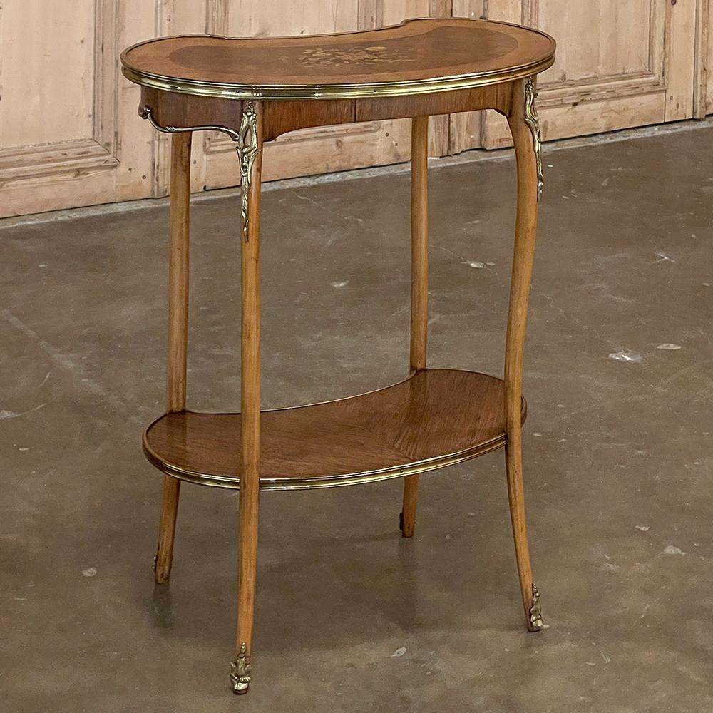 Antique French Louis XV Kidney Shaped Marquetry End Table For Sale 4