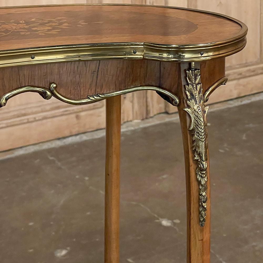 Antique French Louis XV Kidney Shaped Marquetry End Table For Sale 6