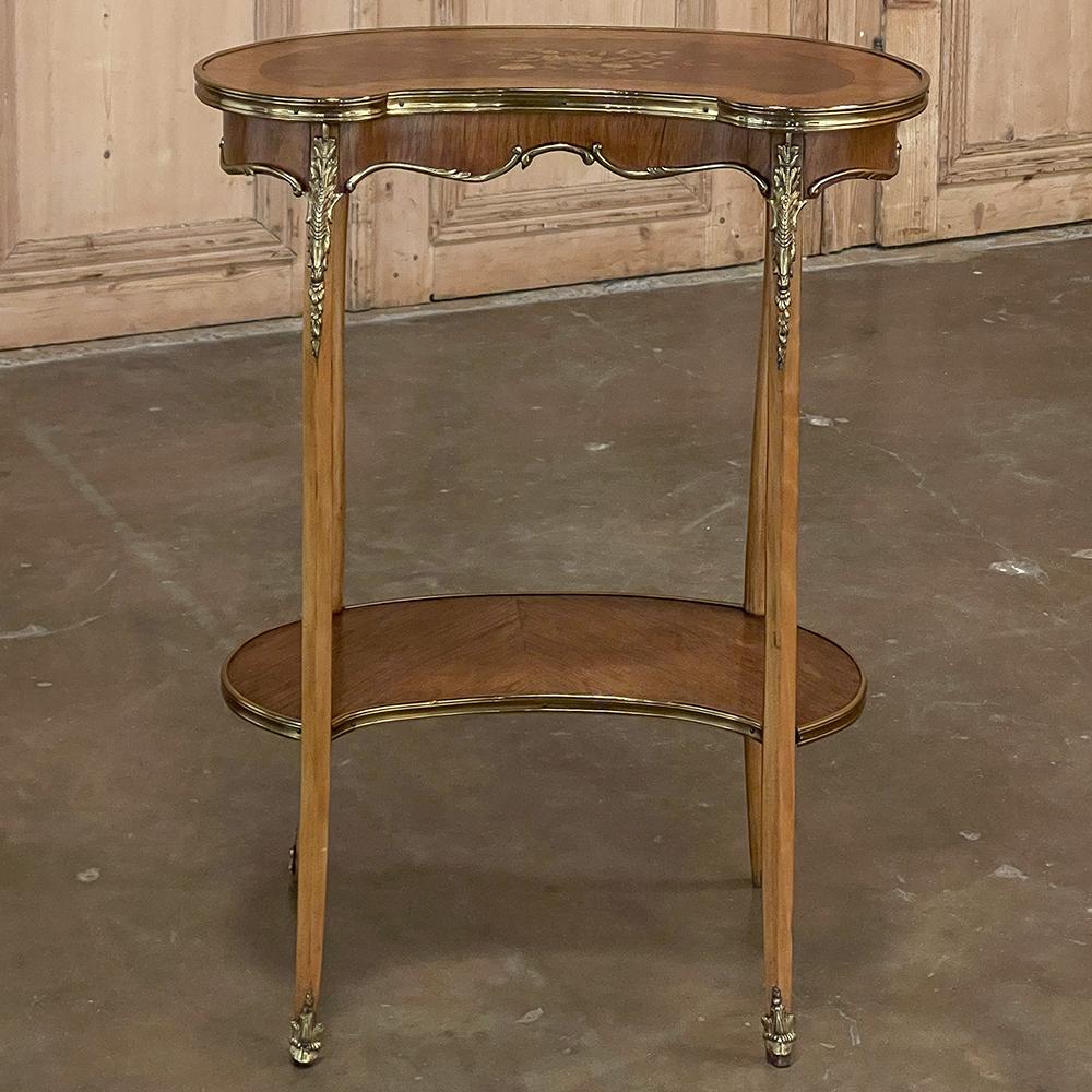 Hand-Crafted Antique French Louis XV Kidney Shaped Marquetry End Table For Sale