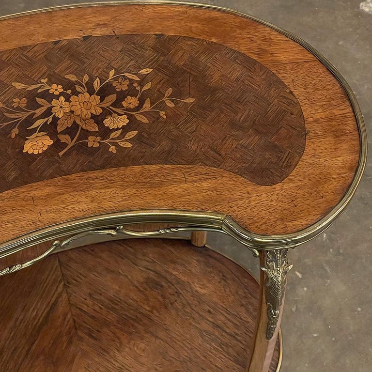 Antique French Louis XV Kidney Shaped Marquetry End Table For Sale at