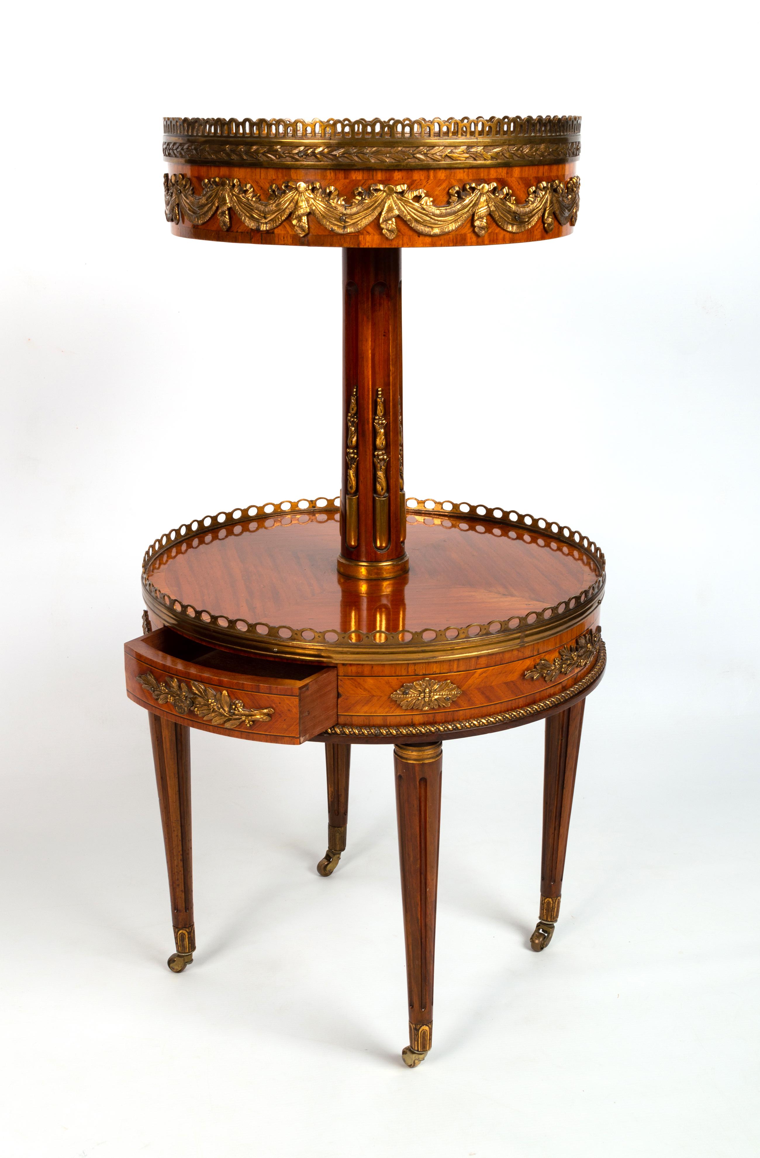 Brass Antique French Louis XV Kingwood Etagere Side Table, Manner of François Linke For Sale