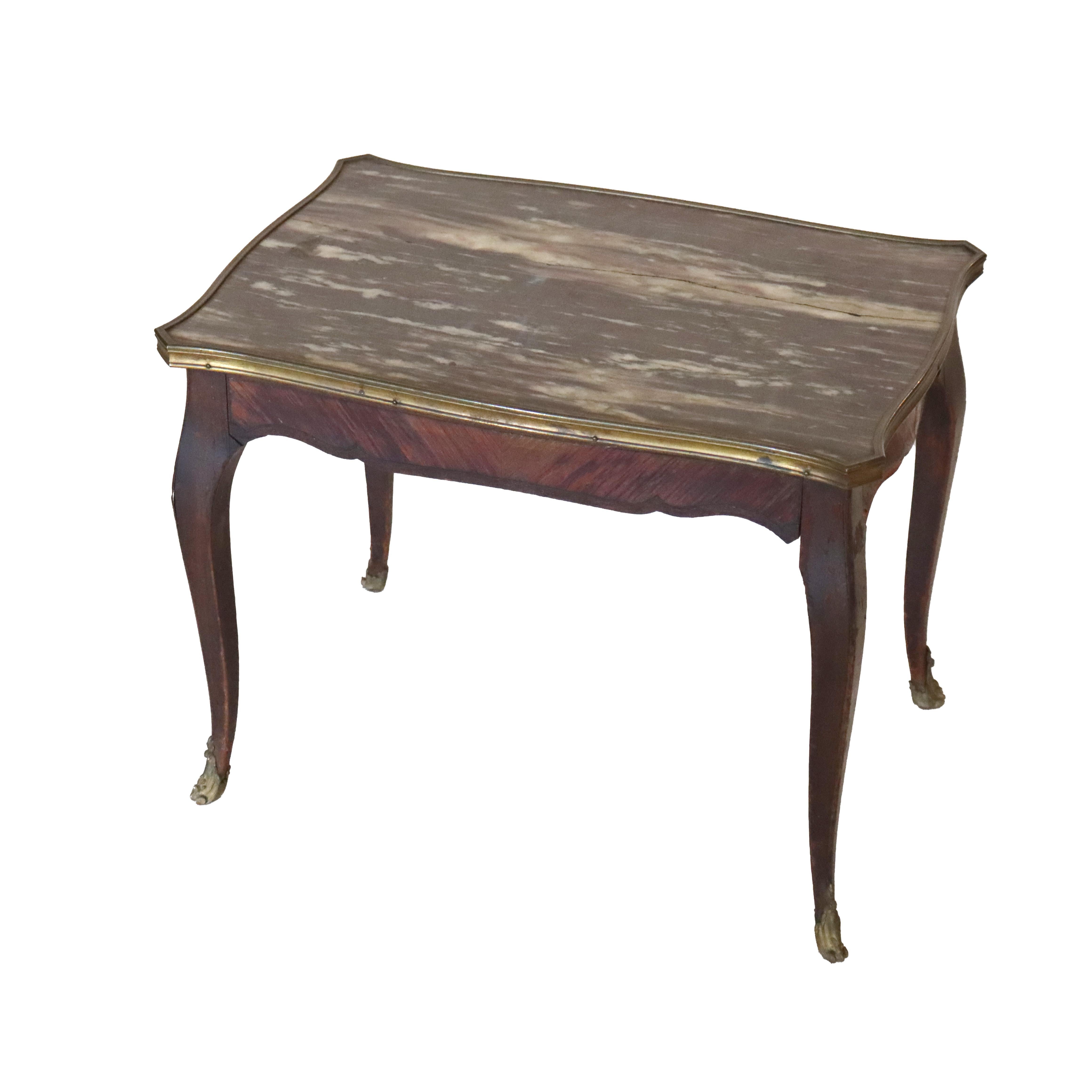 Table basse ancienne Louis XV en bois de roi rouge avec plateau en marbre C1900

Dimensions - 17 5/8
