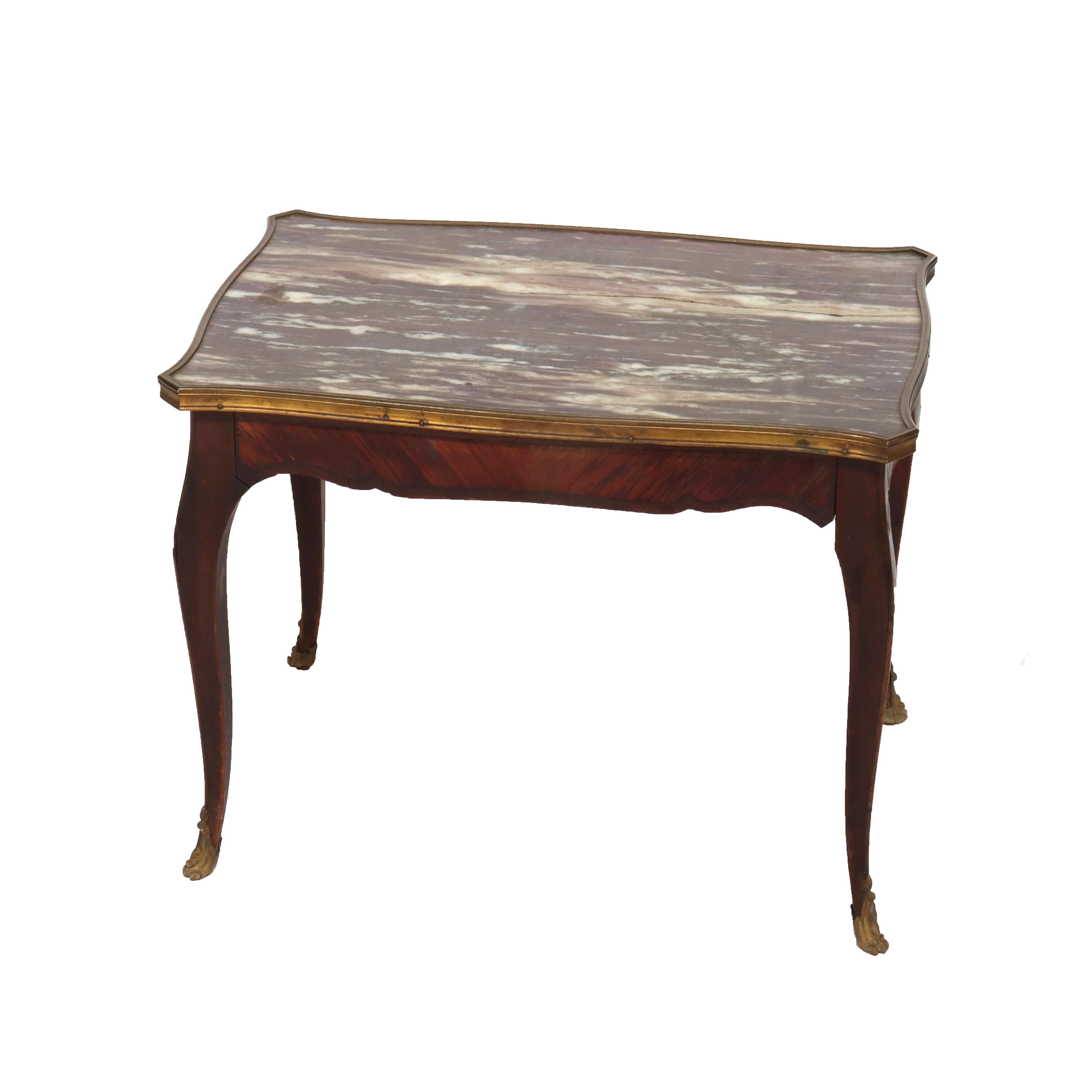 Antique French Louis XV Kingwood Rouge Marble Top Low Table c1900 Bon état - En vente à Big Flats, NY