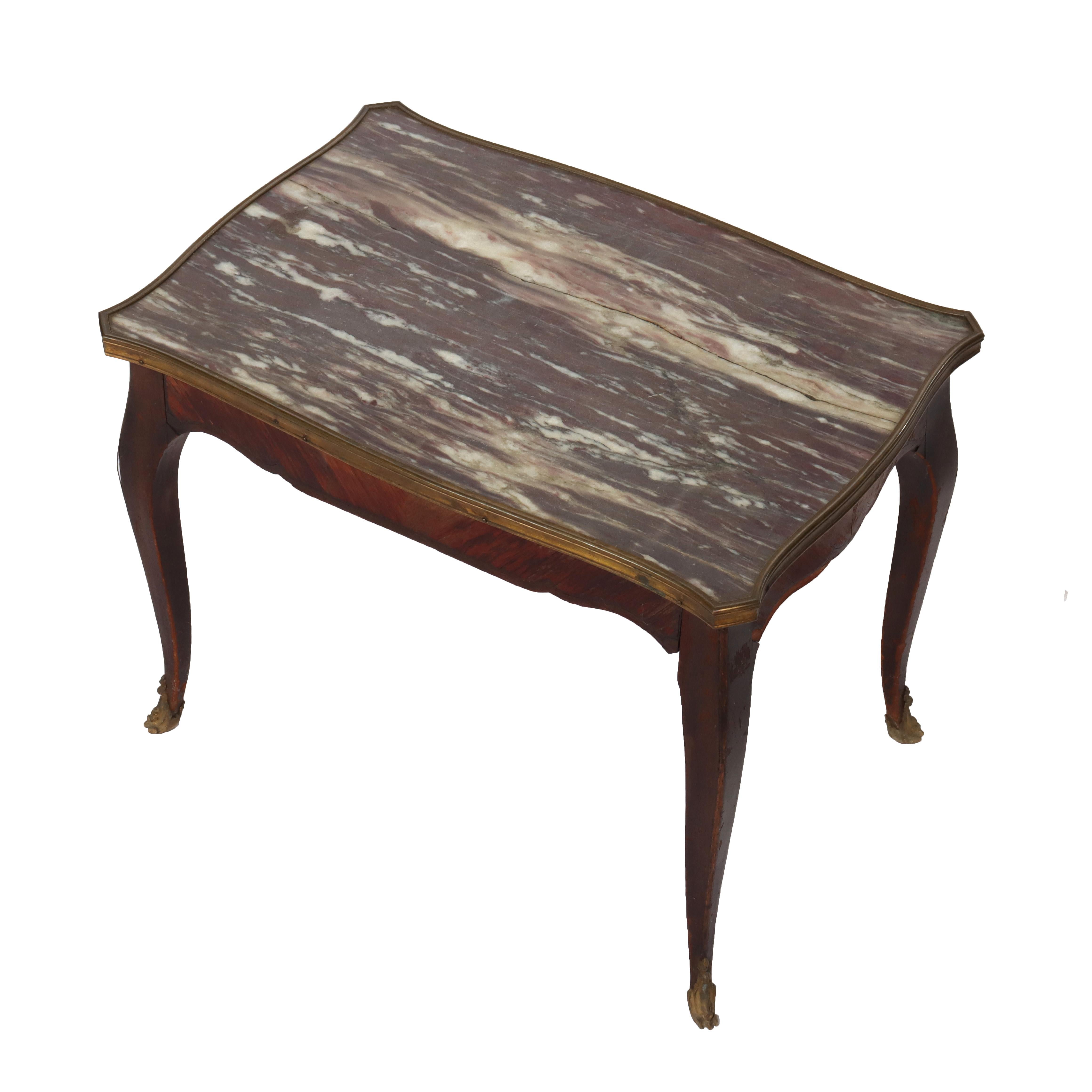 20ième siècle Antique French Louis XV Kingwood Rouge Marble Top Low Table c1900 en vente