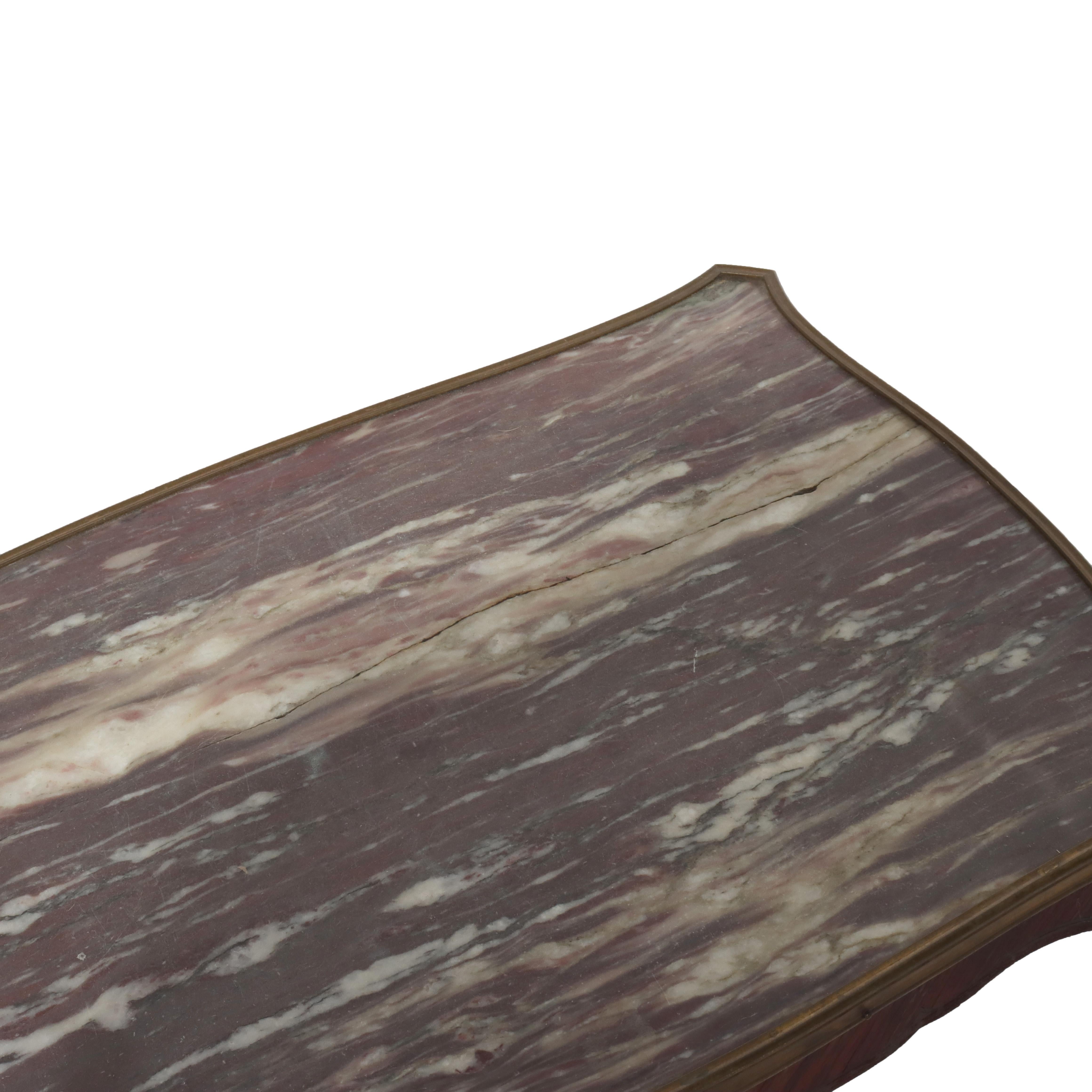 Bois de violette Antique French Louis XV Kingwood Rouge Marble Top Low Table c1900 en vente