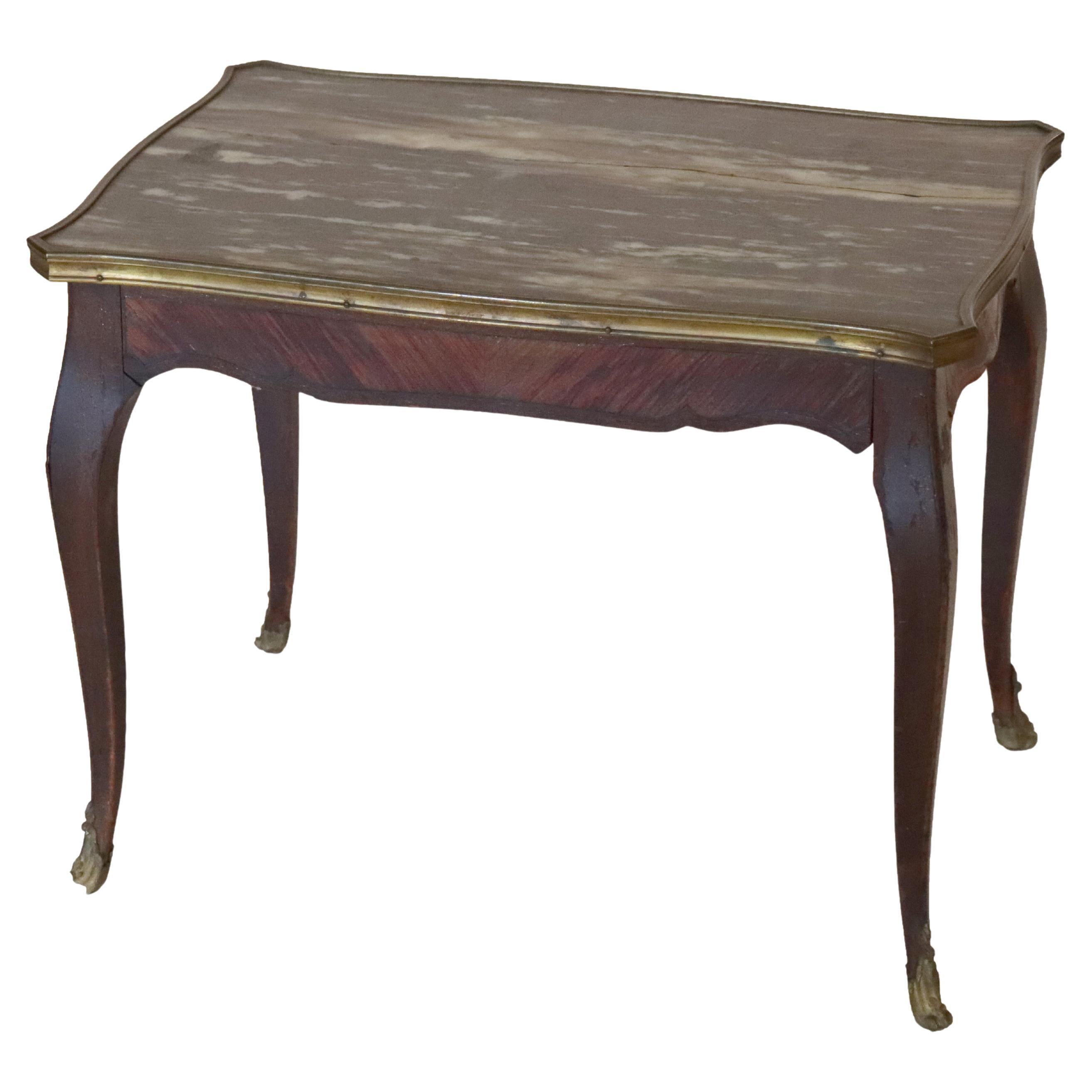 Antique French Louis XV Kingwood Rouge Marble Top Low Table c1900