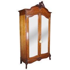 Antique French Louis XV Mahogany Baroque Mirrored Knockdown Armoire Linen Press