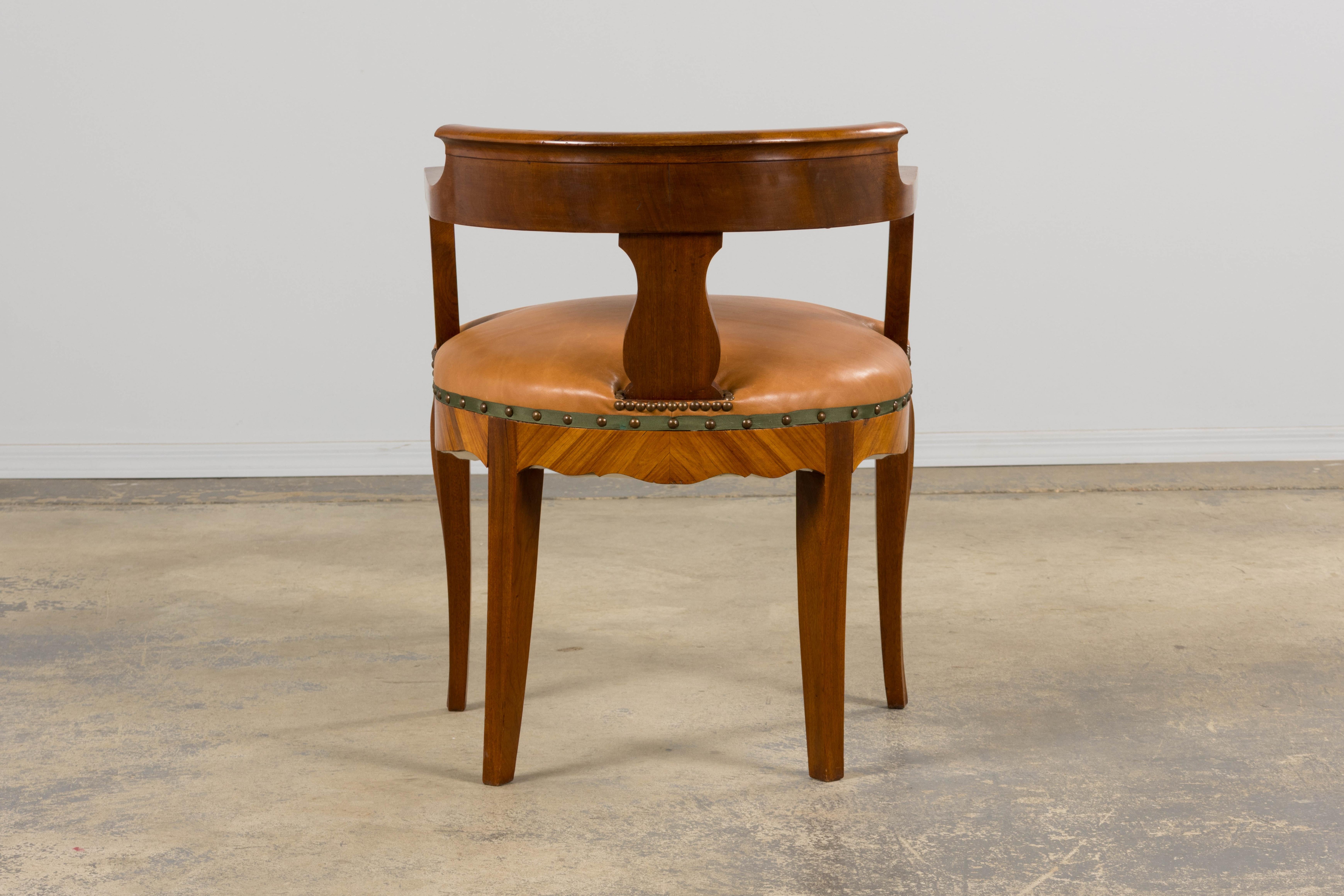 Antique French Louis XV Mahogany Desk Chair W/ Tan Leather in vendita 8