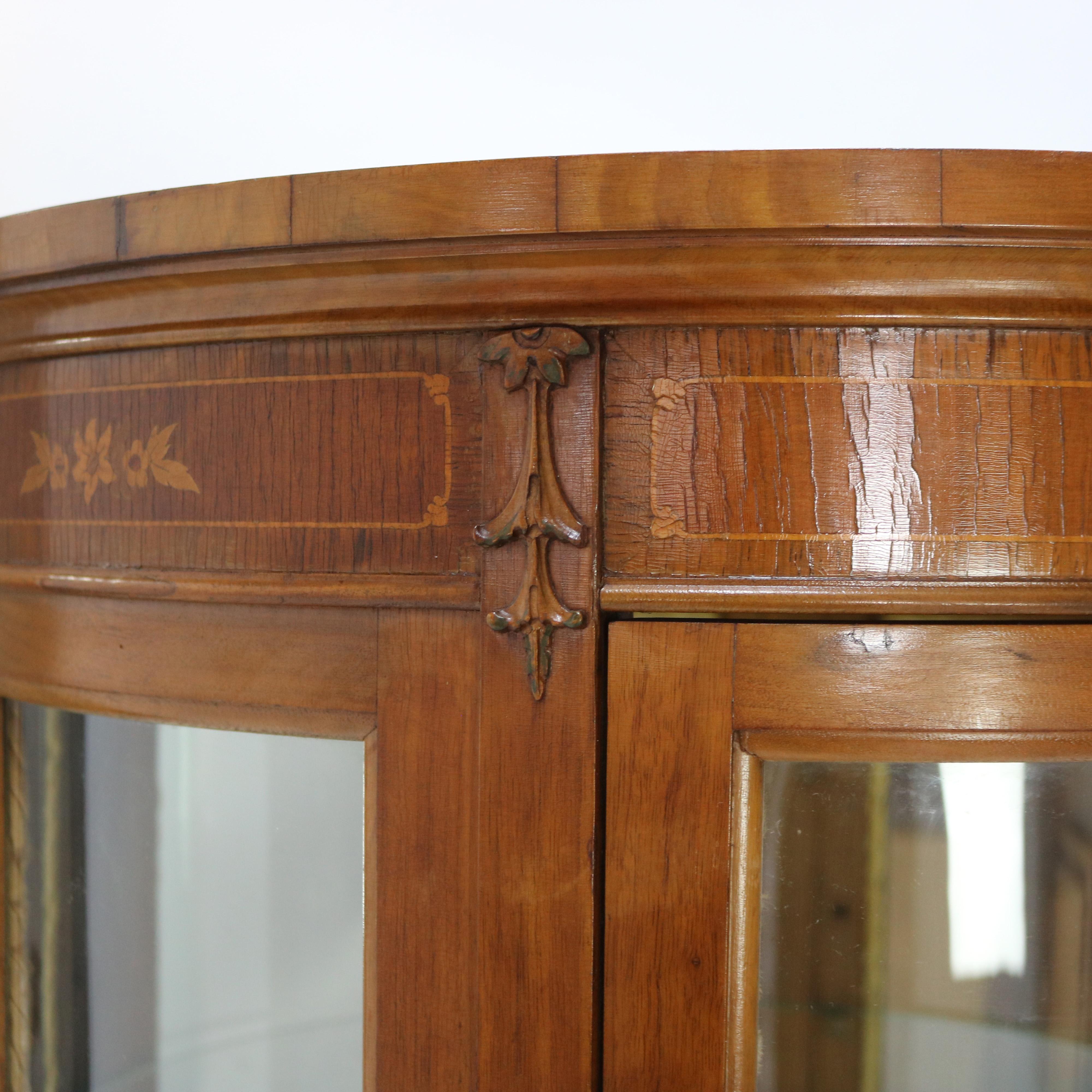 XIX secolo Antique French Louis XV Mahogany & Satinwood Vitrine with Floral Marquetry C1890 in vendita