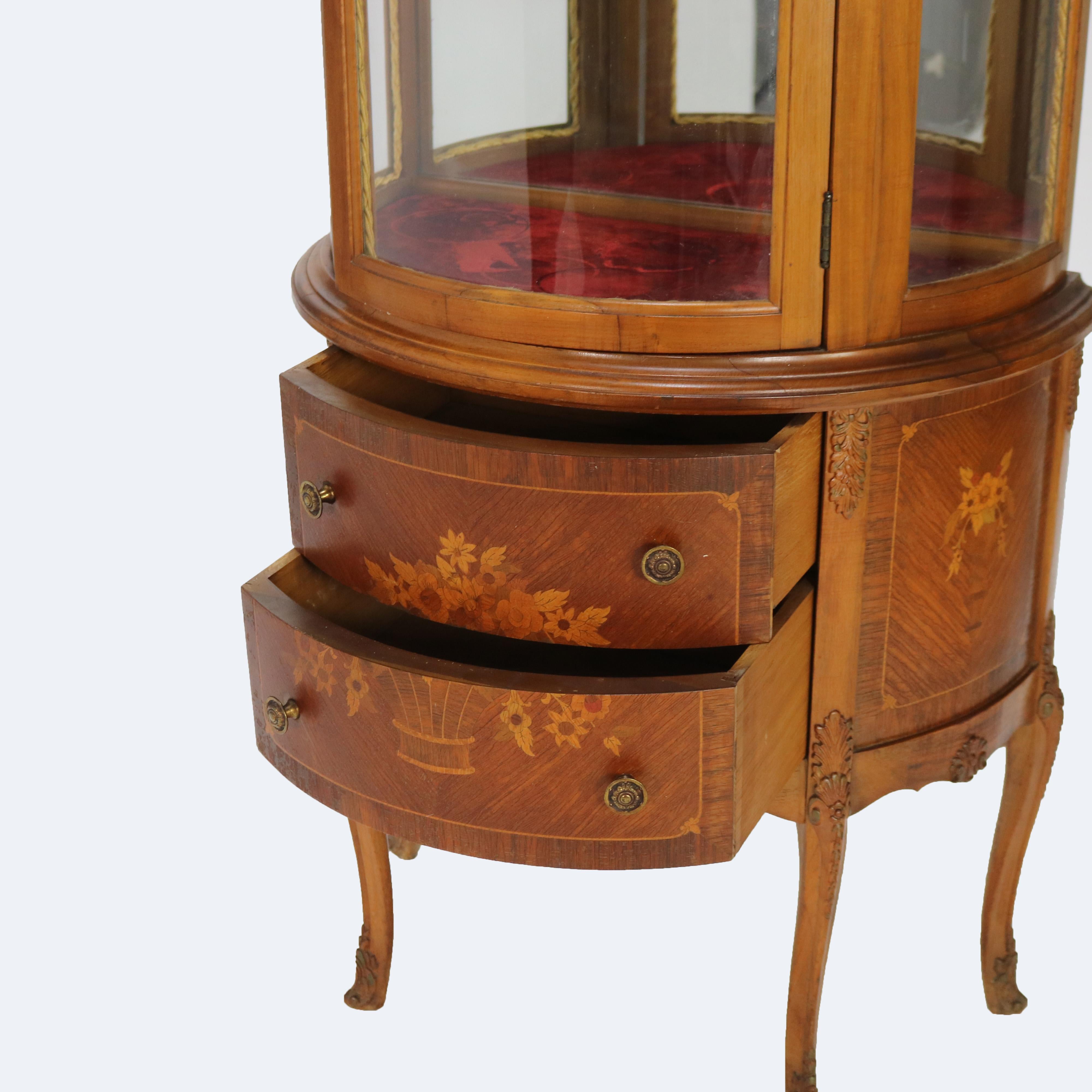 Mogano Antique French Louis XV Mahogany & Satinwood Vitrine with Floral Marquetry C1890 in vendita