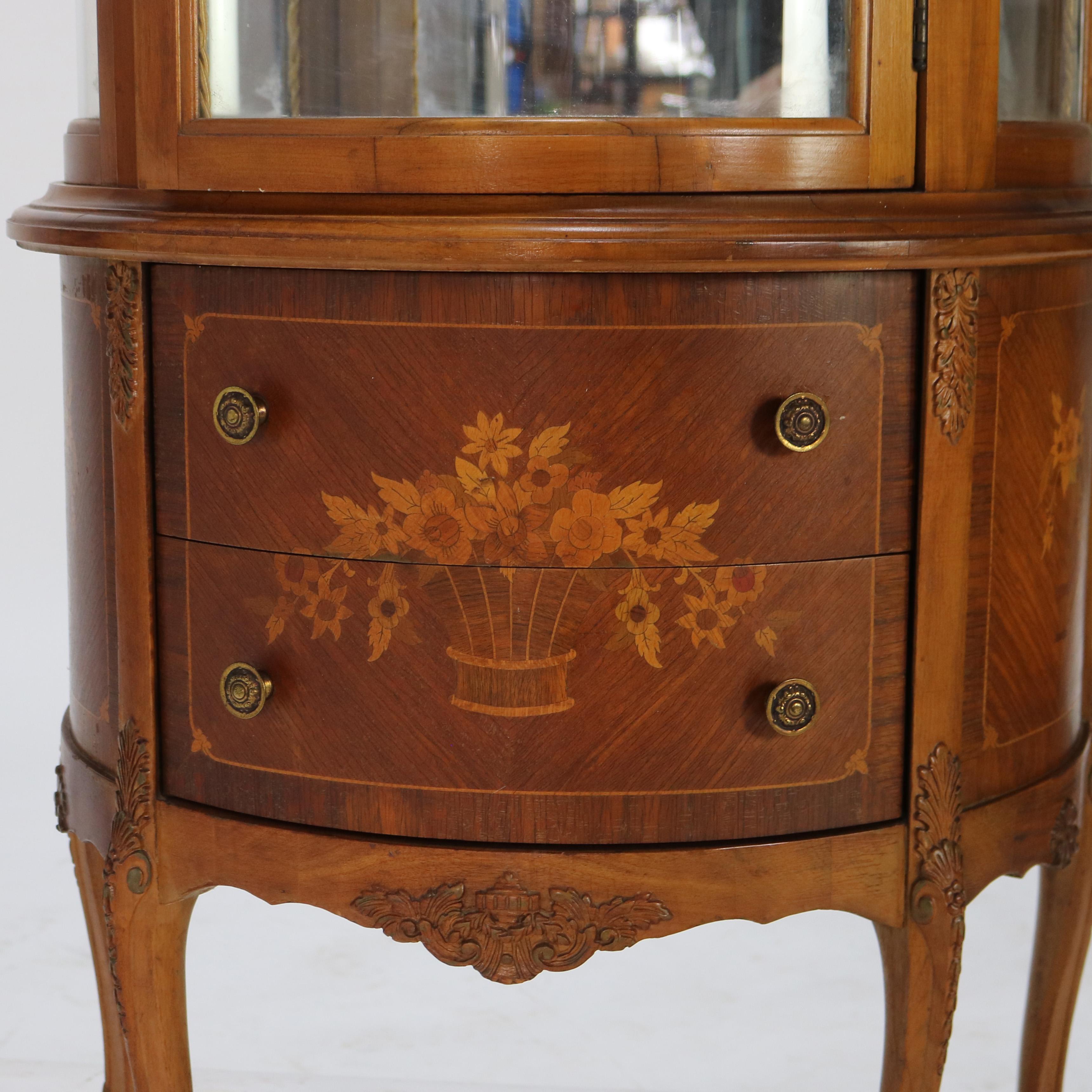 Antique French Louis XV Mahogany & Satinwood Vitrine with Floral Marquetry C1890 in vendita 1