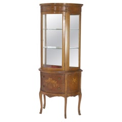 Vitrine française ancienne Louis XV en acajou et bois de satin avec marqueterie florale, vers 1890