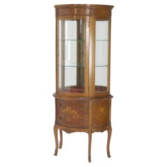 Antique French Louis XV Mahogany & Satinwood Vitrine with Floral Marquetry C1890