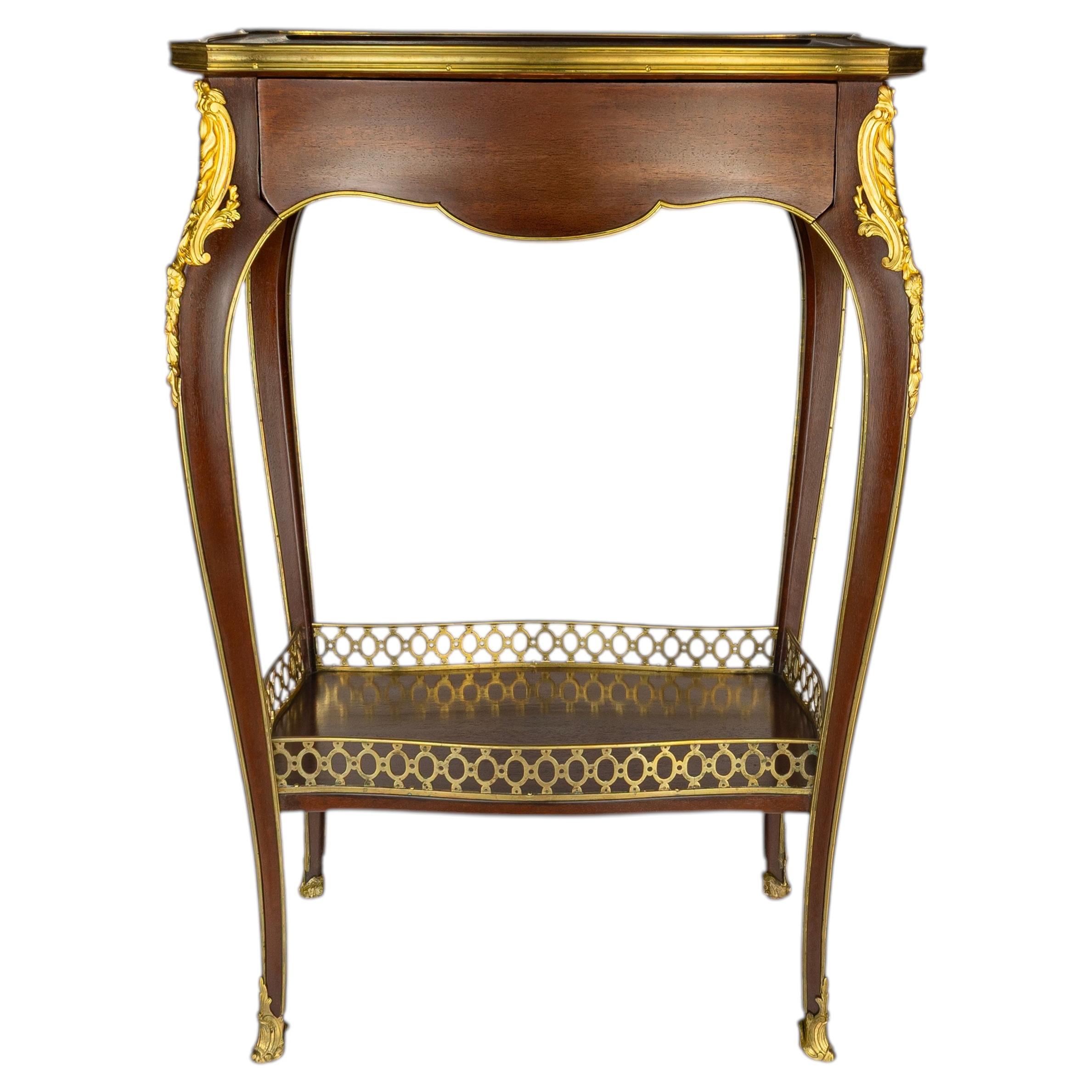 Antique French Louis XV Mahogany Side Table by A. Chevrie, Paris
