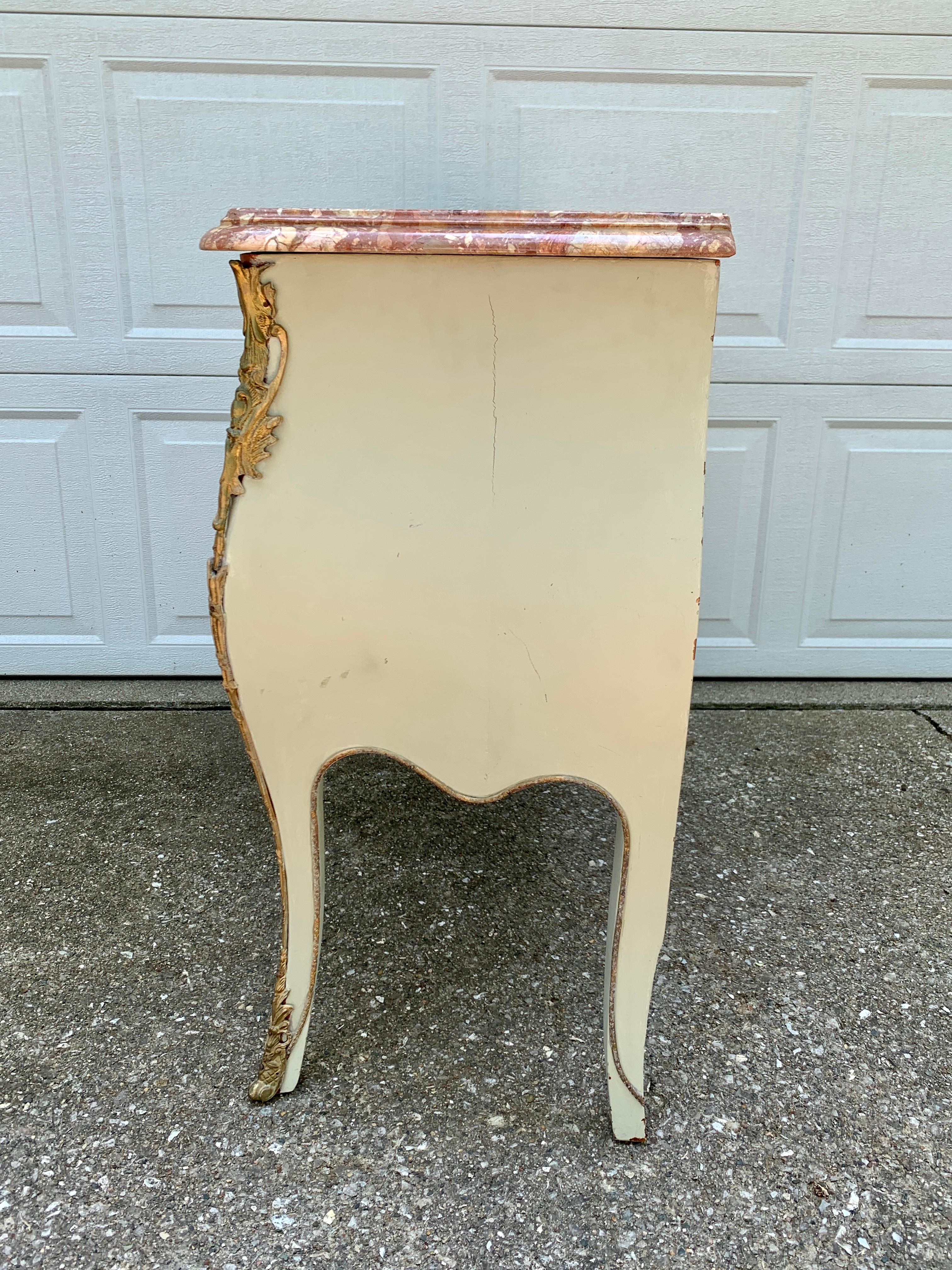 Antique French Louis XV Marble Top Bombay Chest Commode with Mounted Ormolu For Sale 8