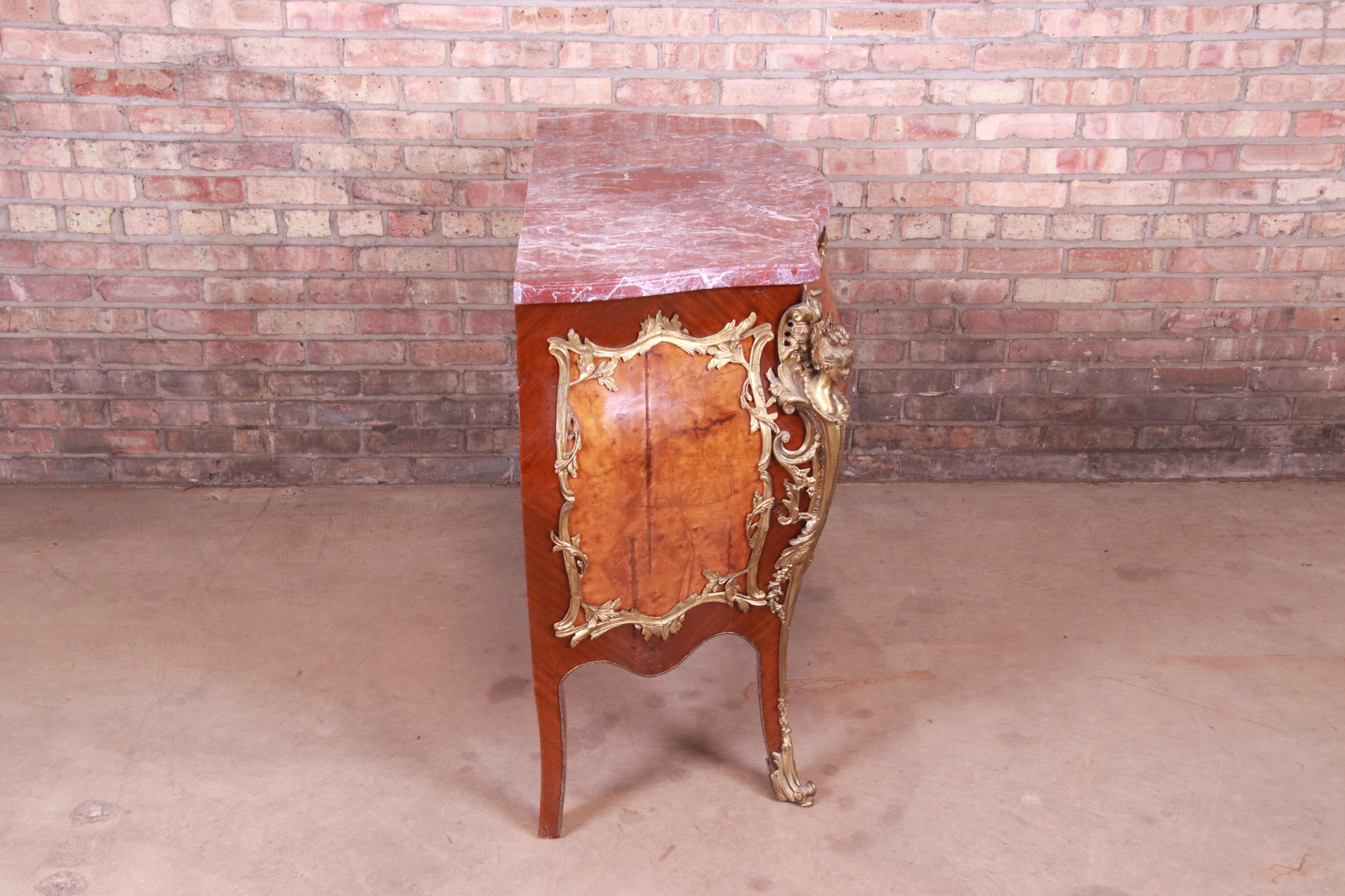 Antique French Louis XV Marble-Top Bombay Chest Commode with Mounted Ormolu 7