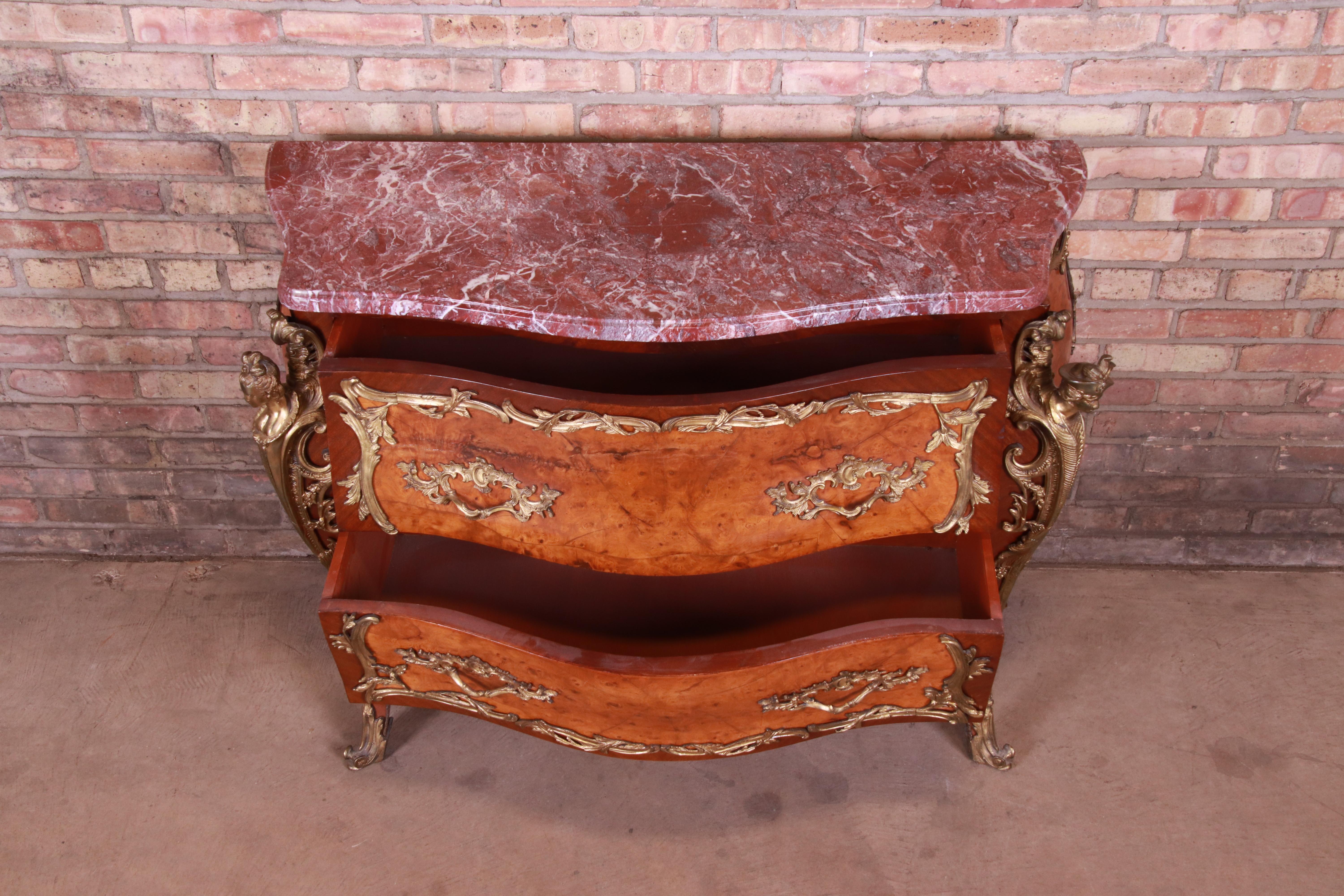 Antique French Louis XV Marble-Top Bombay Chest Commode with Mounted Ormolu 8