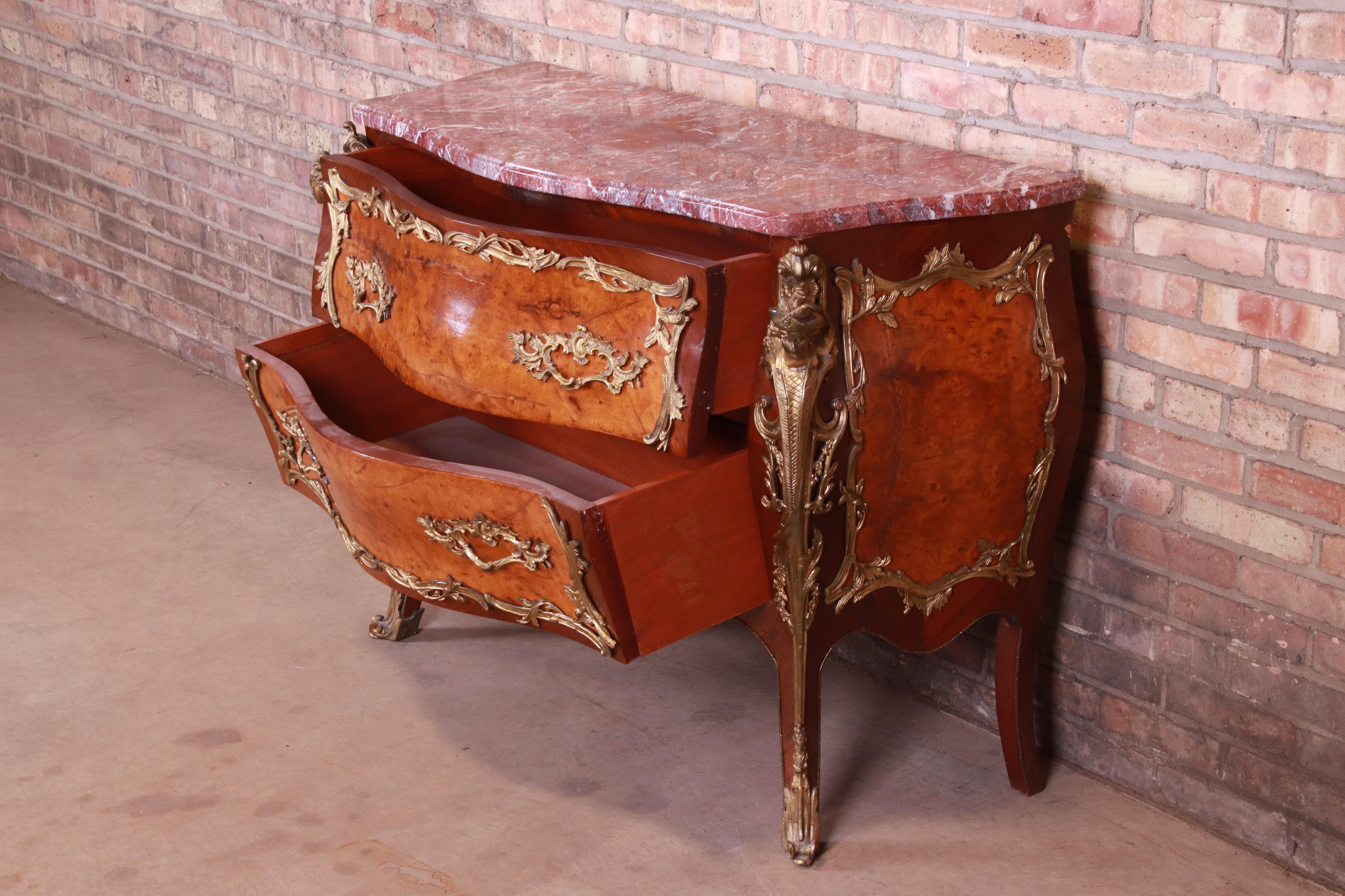 Antique French Louis XV Marble-Top Bombay Chest Commode with Mounted Ormolu 9